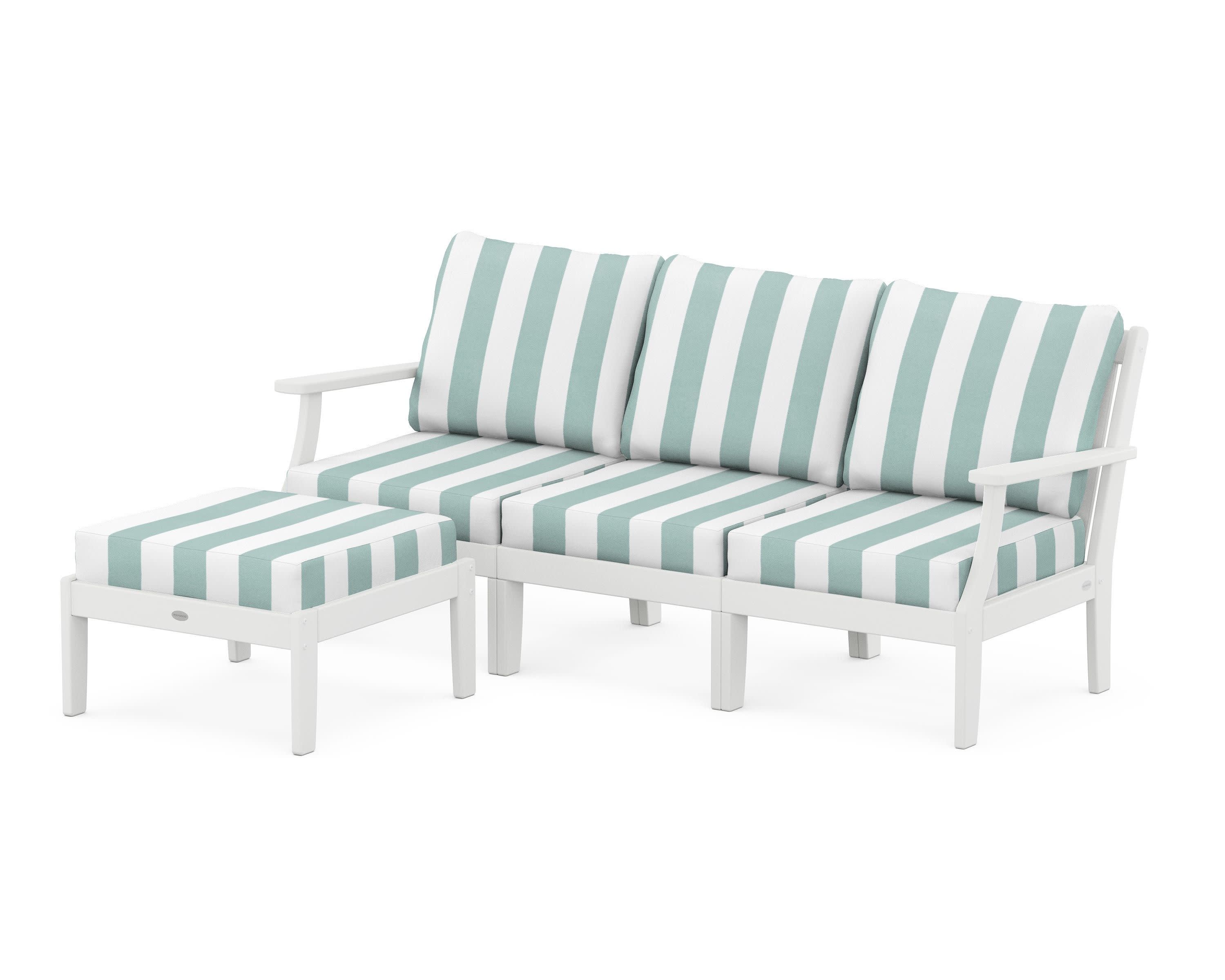 Braxton Modular 4-Piece Deep Seating Set with Ottoman in White / Cabana Stripe Glacier Spa