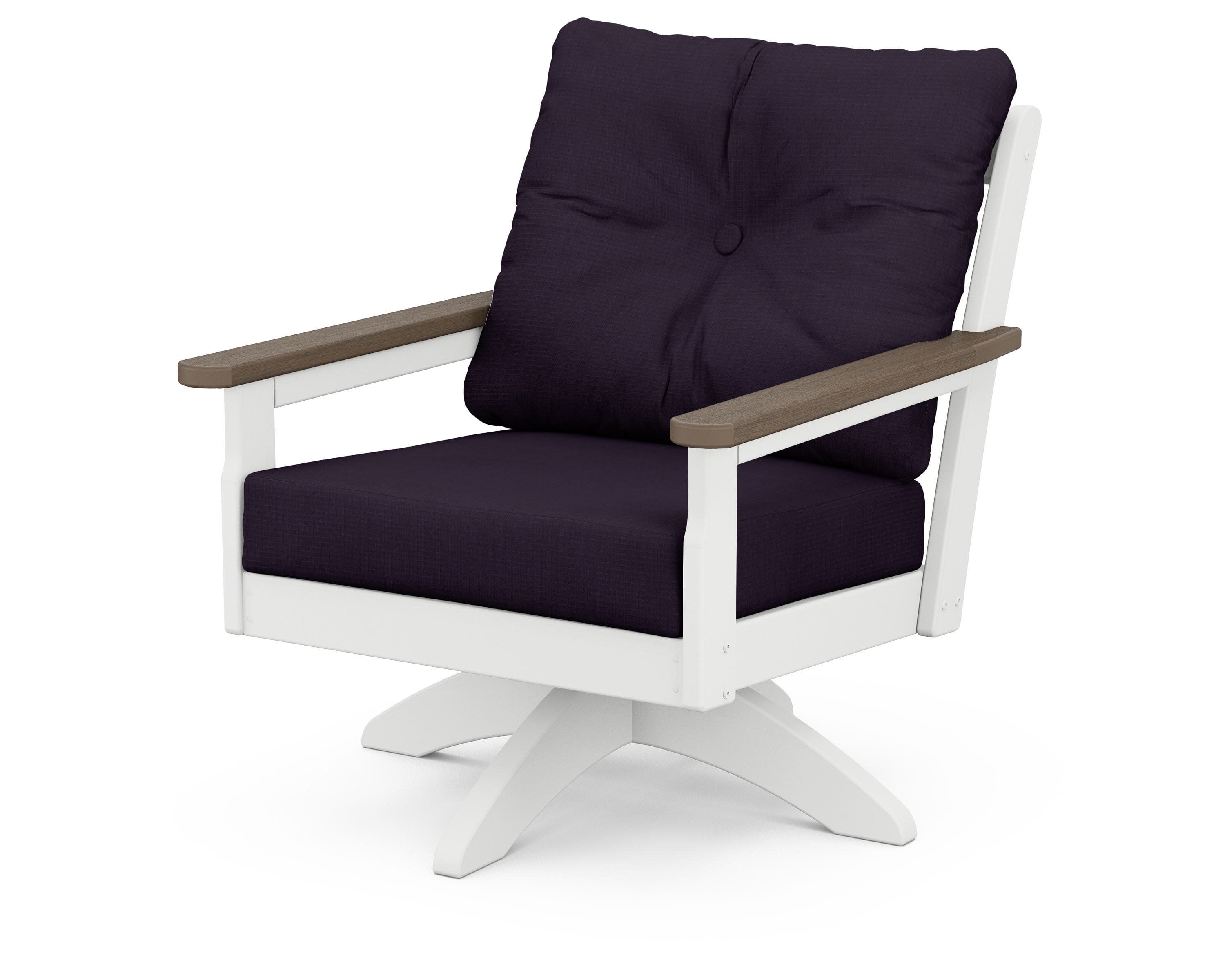 Vineyard Deep Seating Swivel Chair in White / Kona / Navy Linen