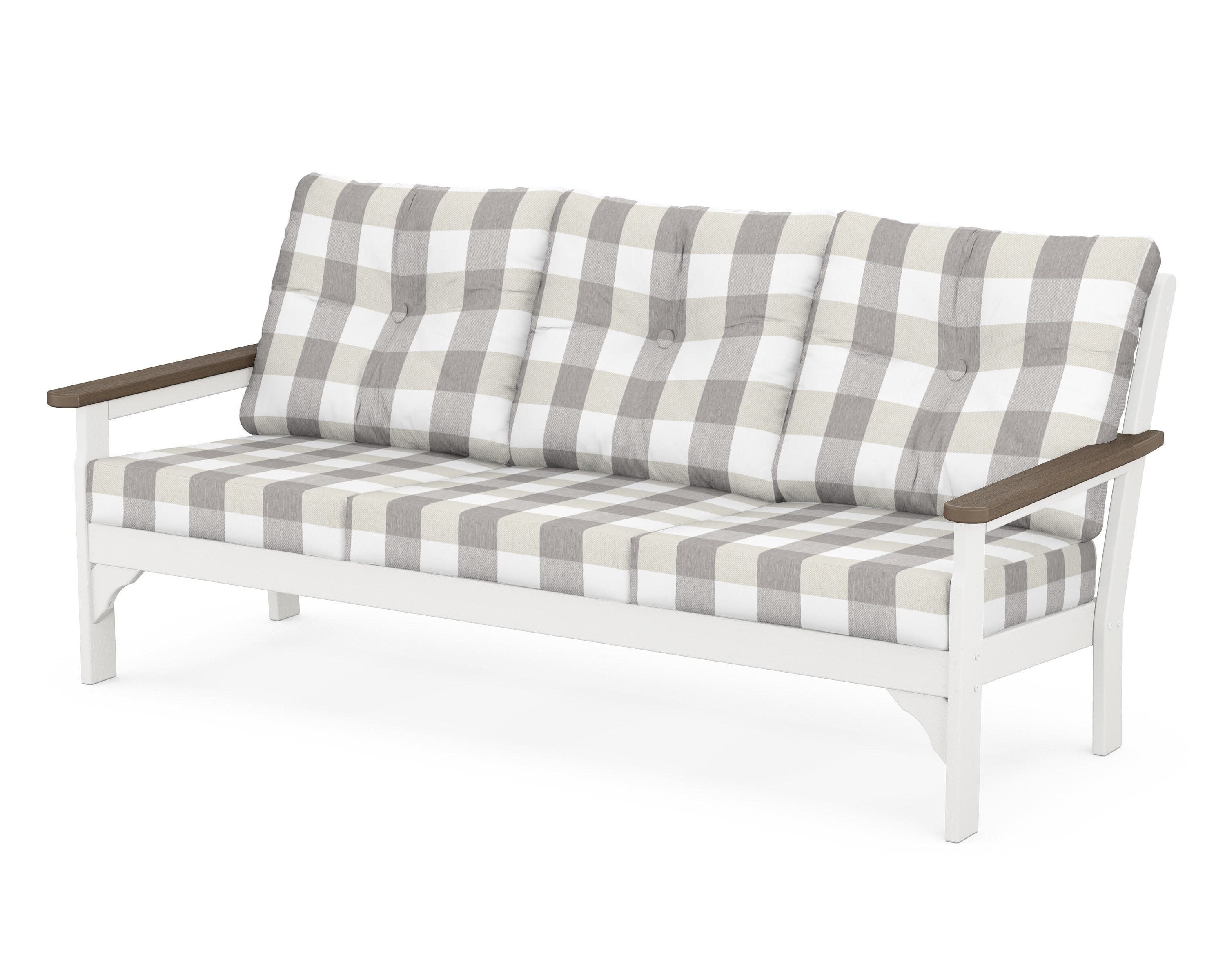 Vineyard Deep Seating Sofa in White / Kona / Buffalo Plaid Grey Mist