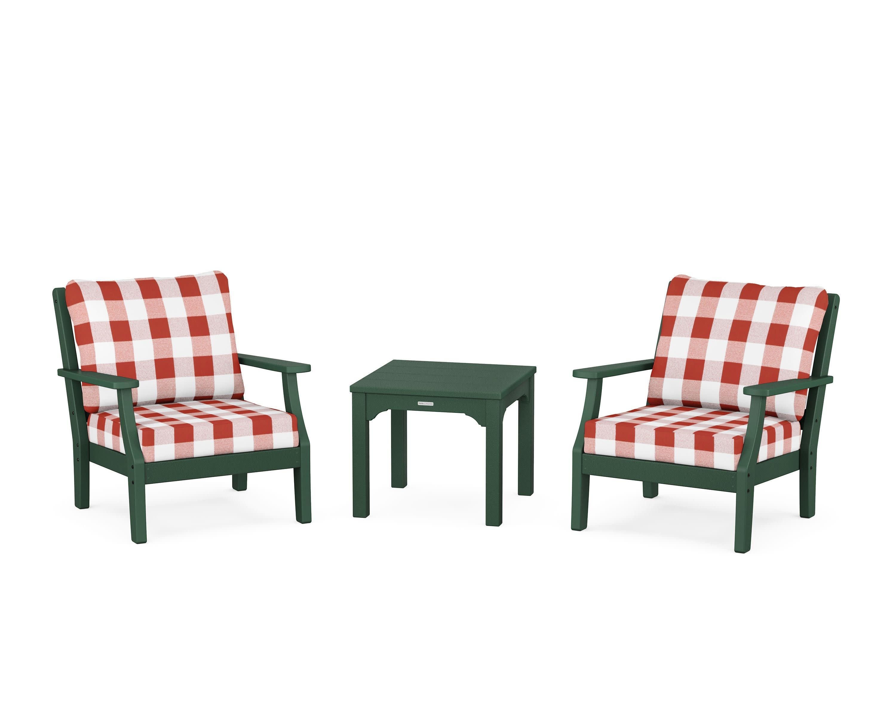 Chinoiserie 3-Piece Deep Seating Set in Green / Buffalo Plaid Crimson