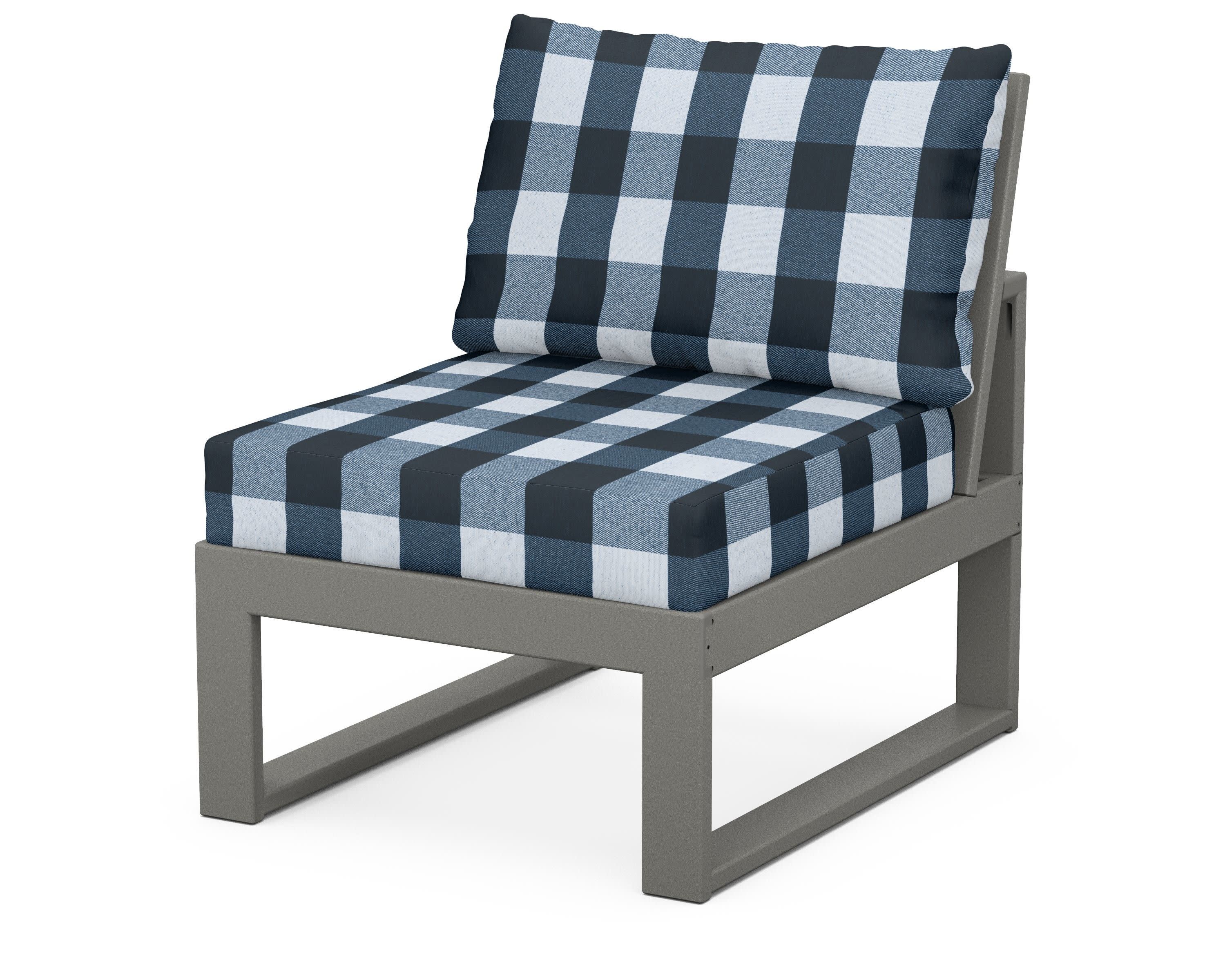 Modular Armless Chair in Slate Grey / Buffalo Plaid Marine Indigo