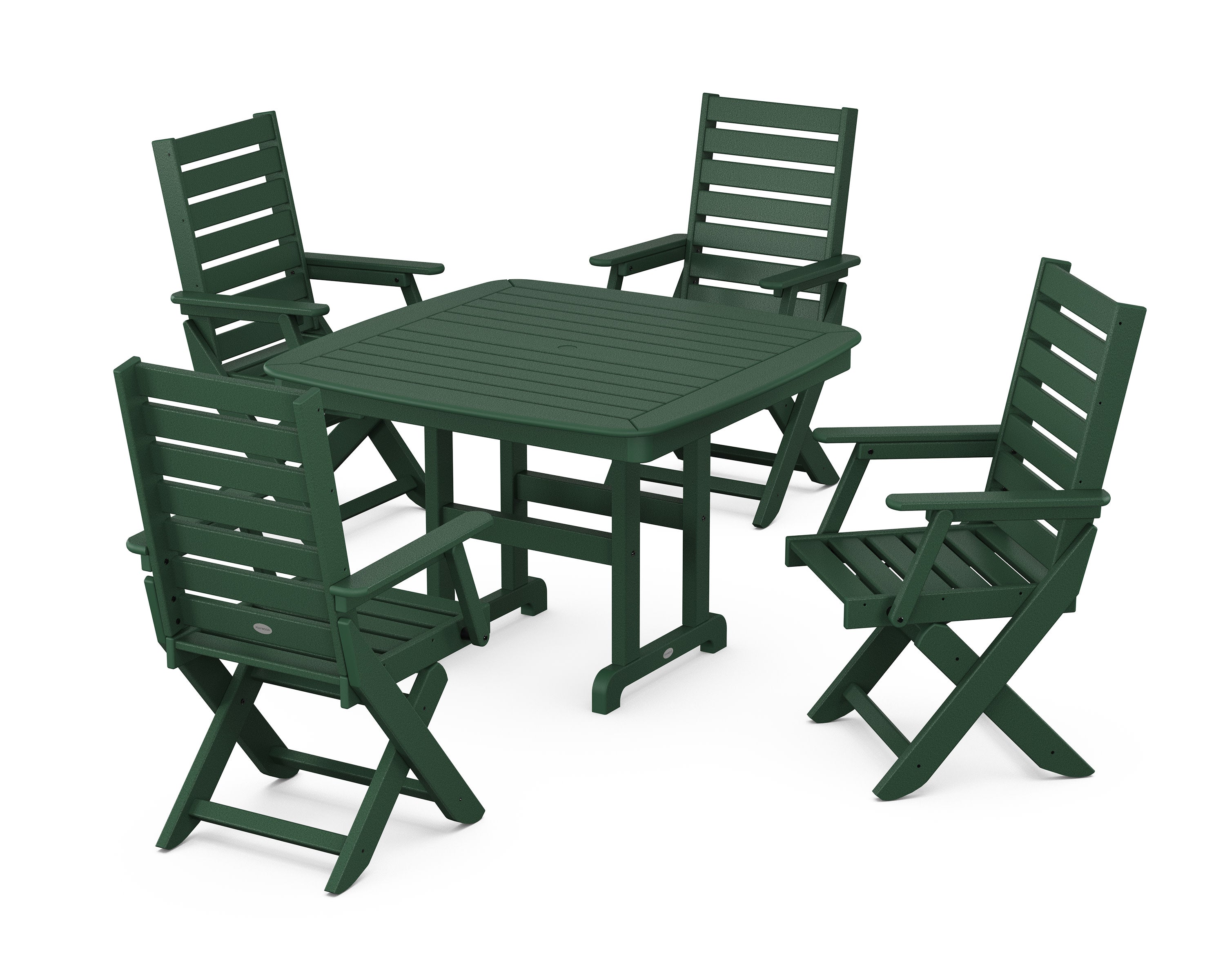 Captain Folding Chair 5-Piece Dining Set with Trestle Legs in Green