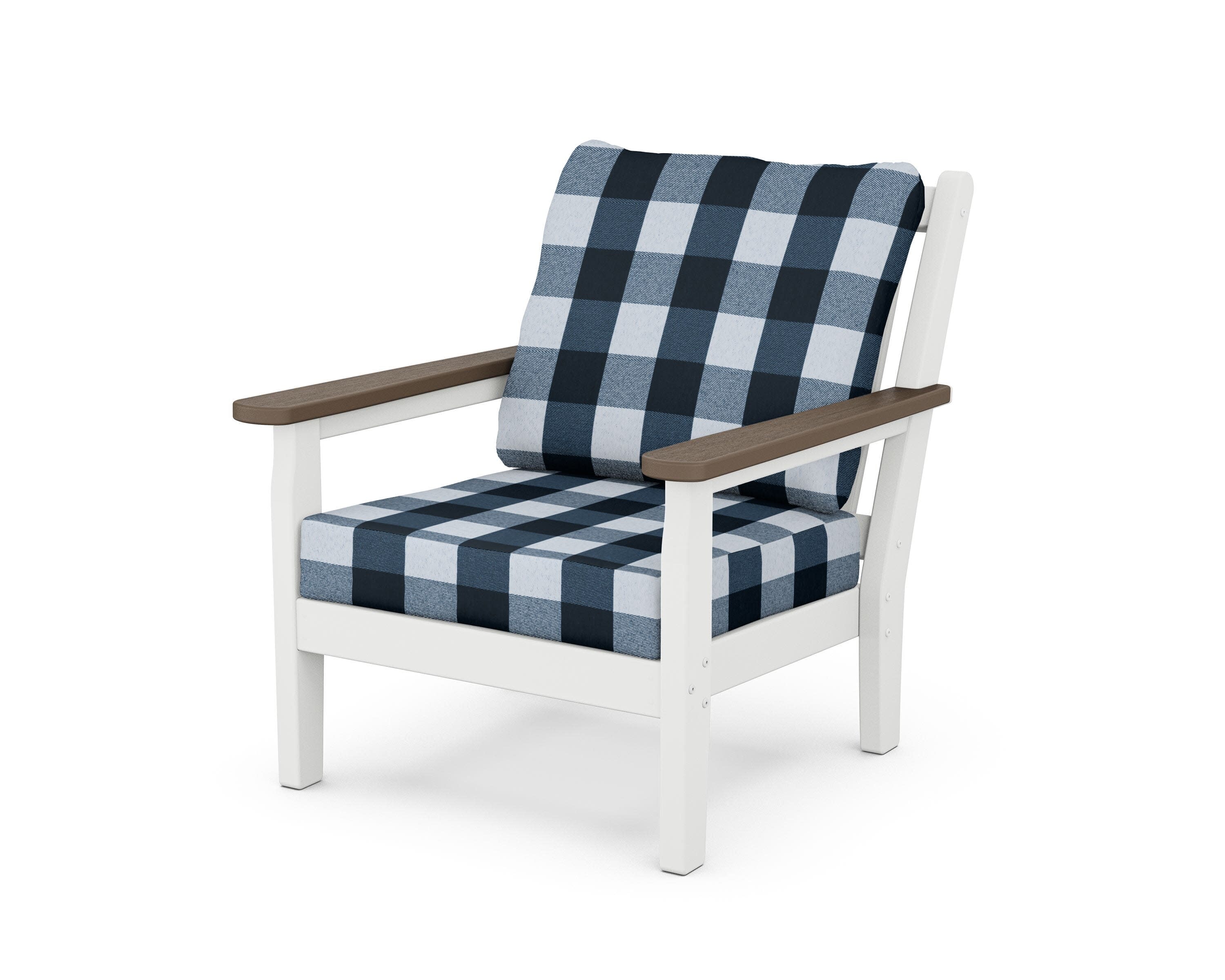 Chippendale Deep Seating Chair in White / Kona / Buffalo Plaid Marine Indigo