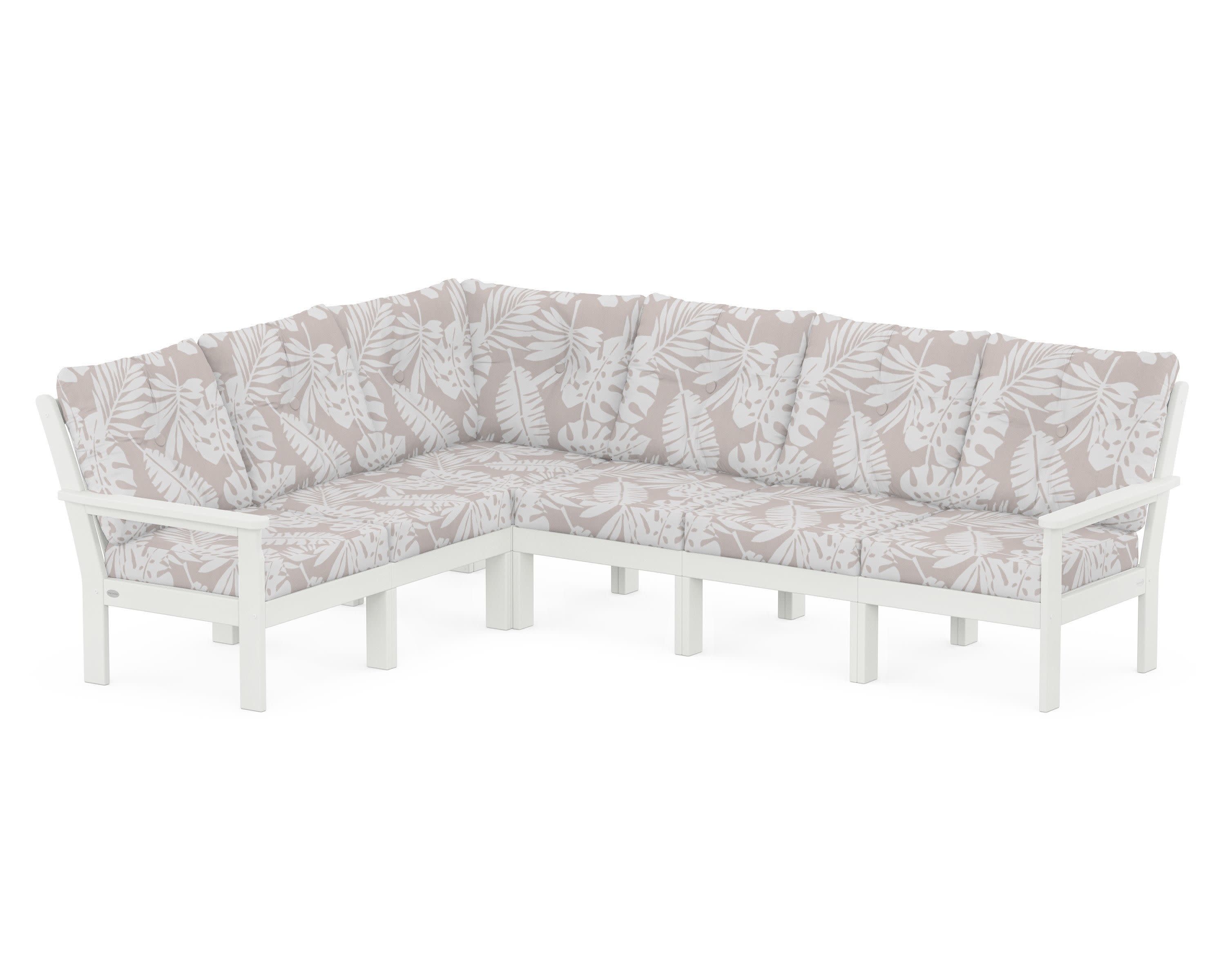 Vineyard 6-Piece Sectional in Vintage White / Leaf Dune Burlap