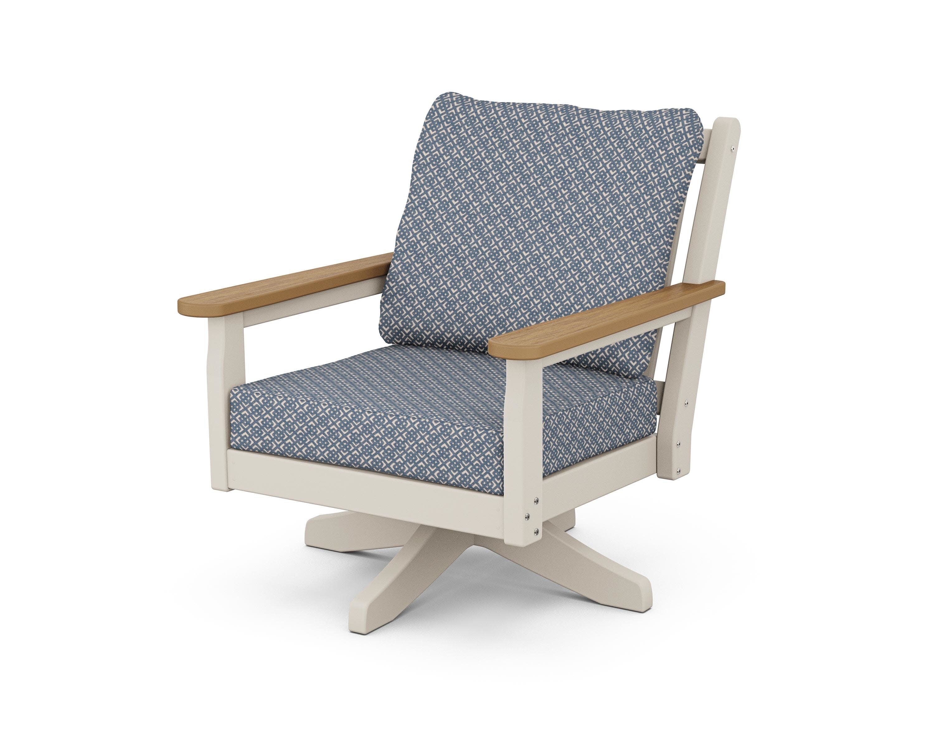 Chippendale Deep Seating Swivel Chair in Sand / Natural / Hopscotch