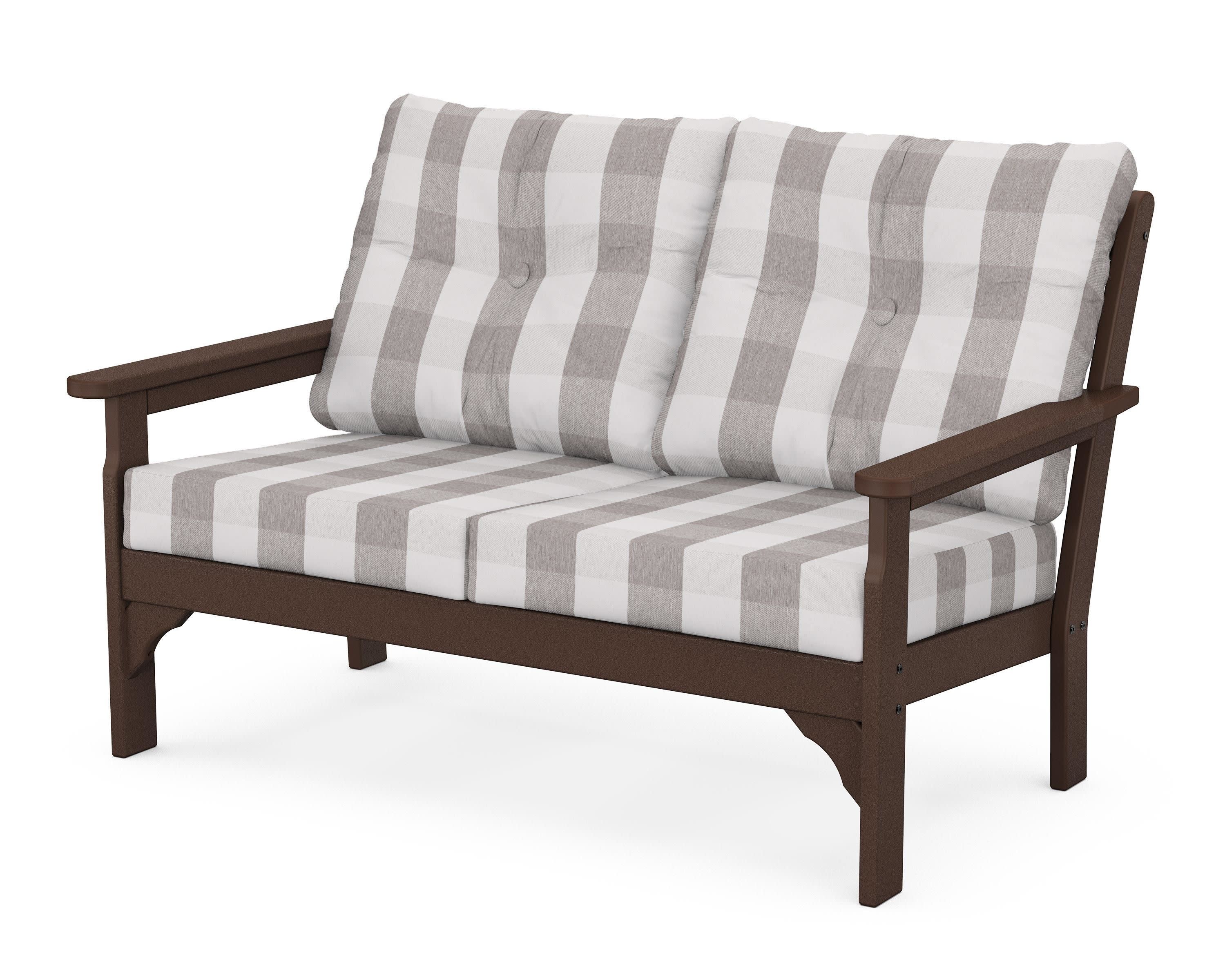 Vineyard Deep Seating Loveseat in Mahogany / Buffalo Plaid Grey Mist