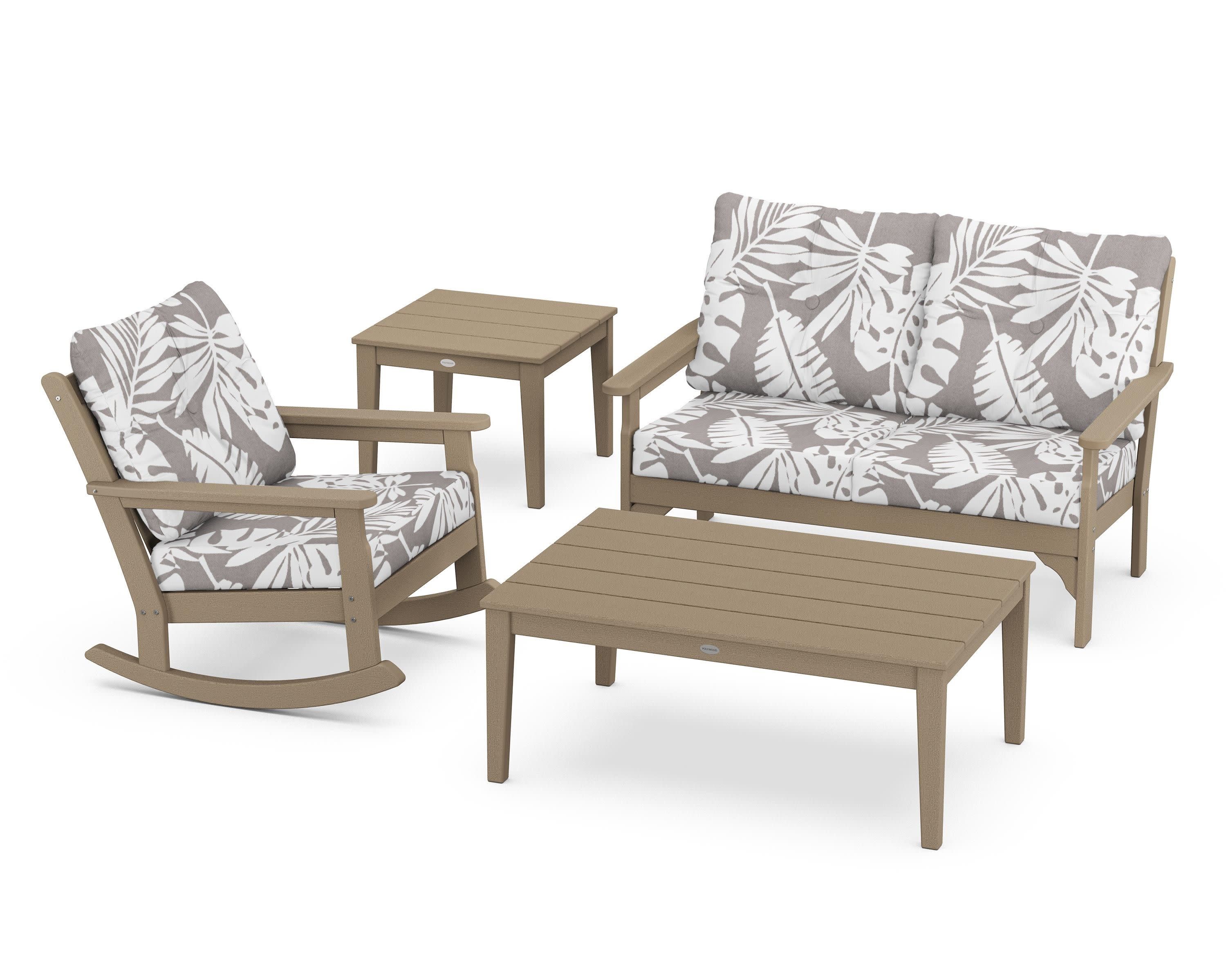 Vineyard 4-Piece Deep Seating Rocker Set in Vintage Sahara / Leaf Grey Mist