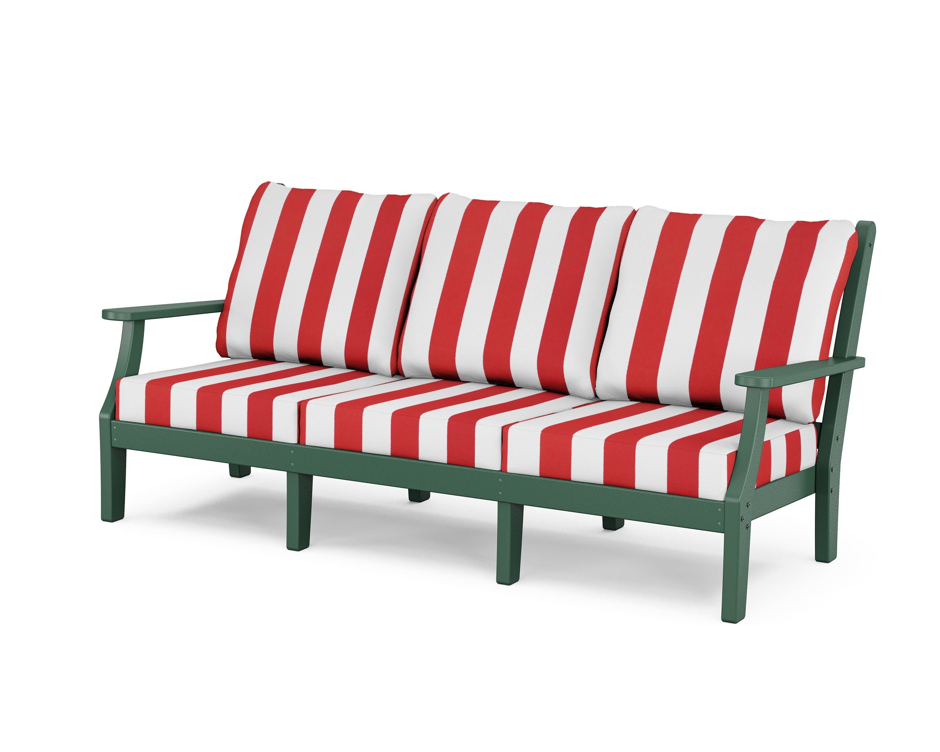 Wovendale Deep Seating Sofa in Green / Cabana Stripe Crimson