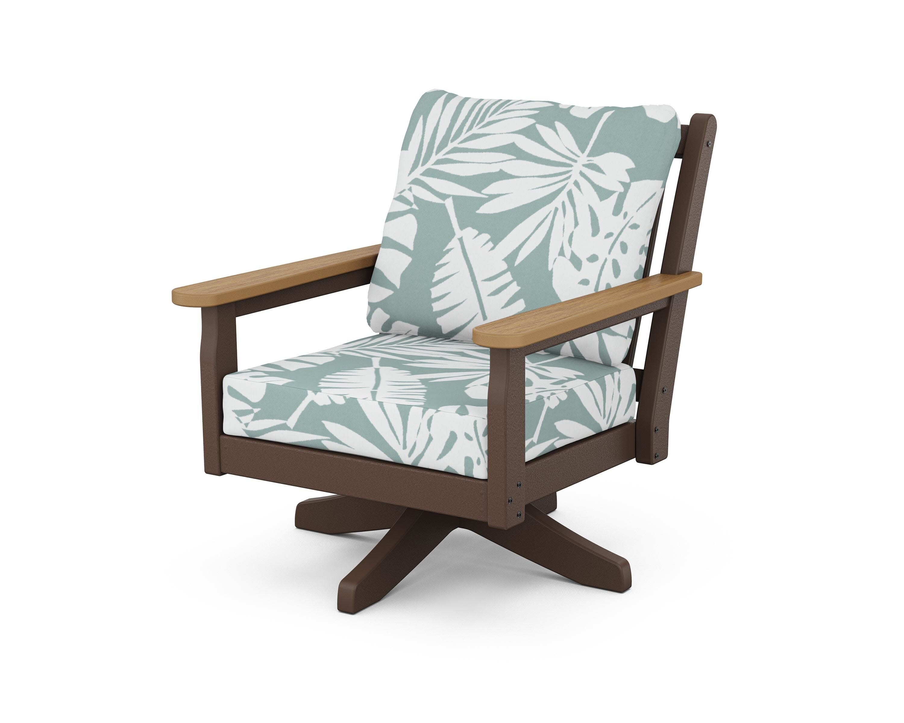 Chippendale Deep Seating Swivel Chair in Mahogany / Natural / Leaf Glacier Spa