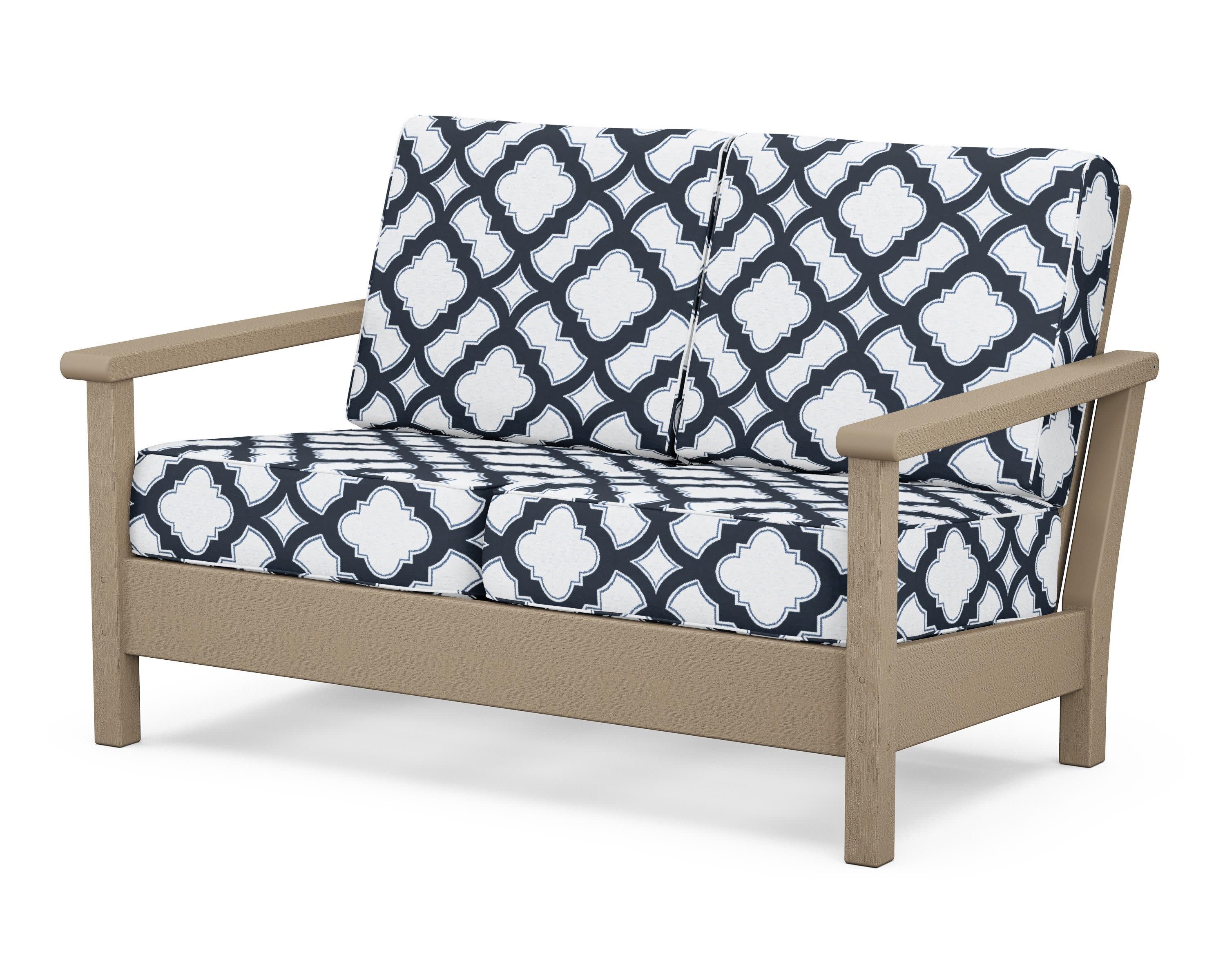 Harbour Deep Seating Loveseat in Vintage Sahara / Trellis Marine Indigo