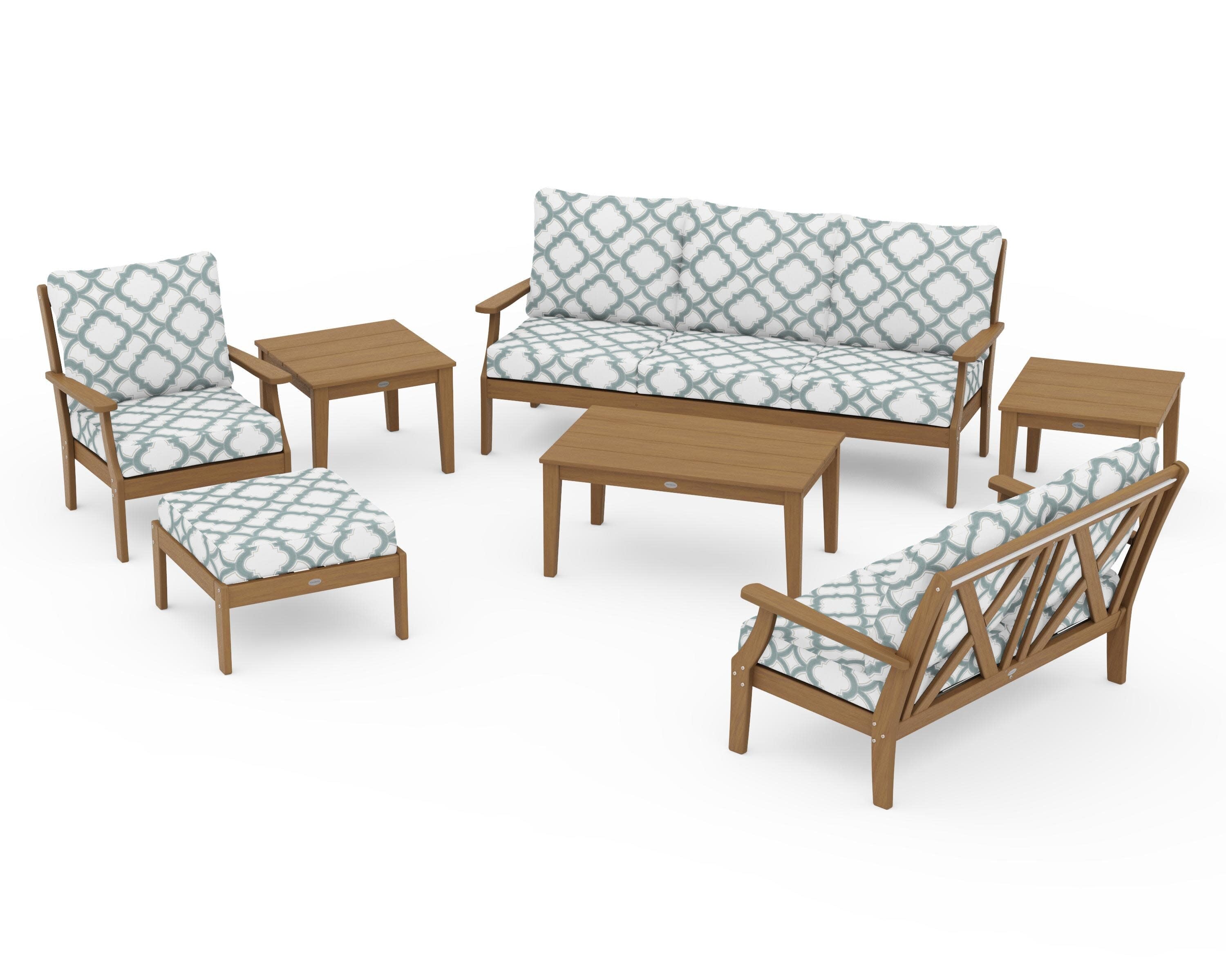 Braxton 7-Piece Deep Seating Set in Natural / Trellis Glacier Spa