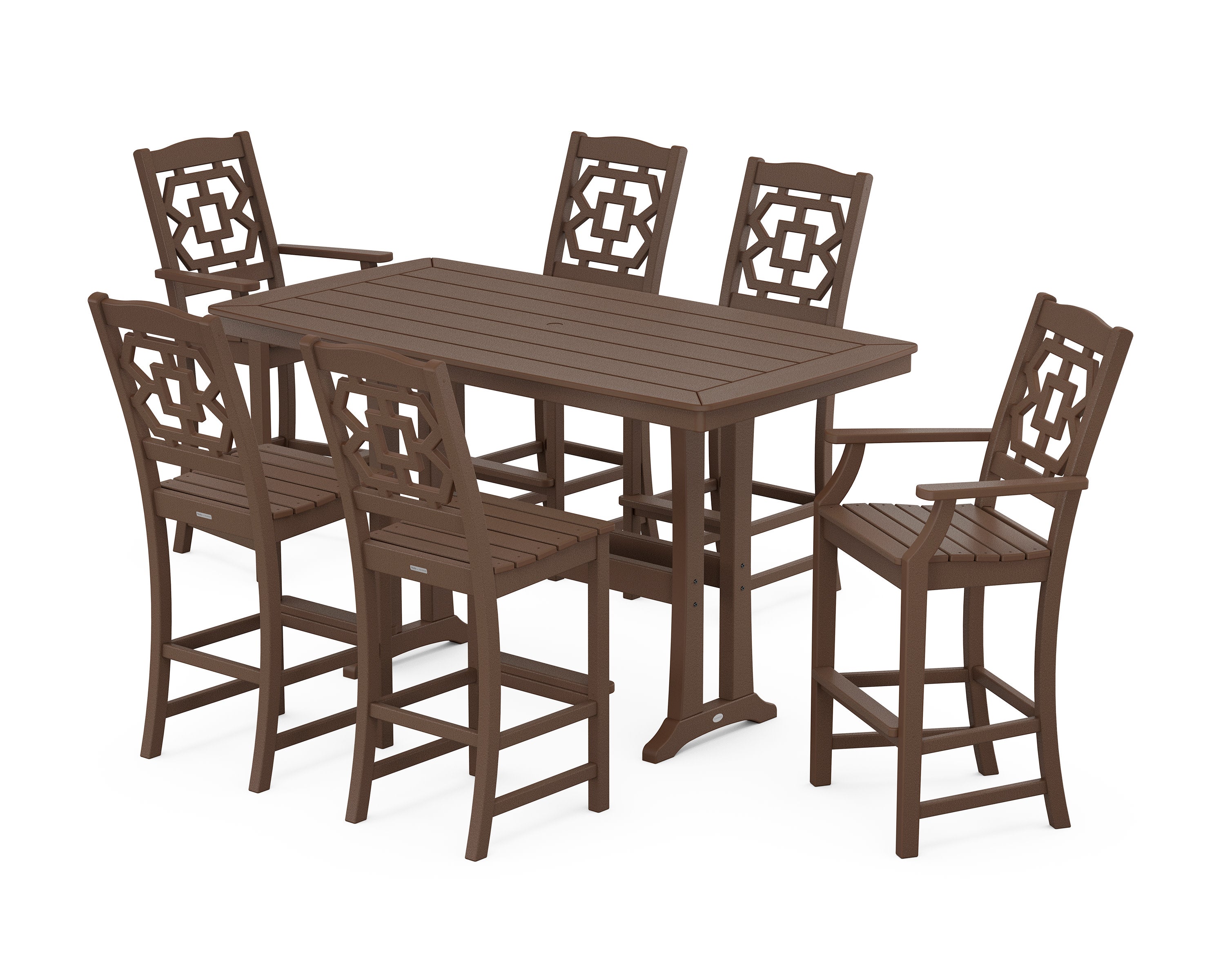 Chinoiserie 7-Piece Bar Set with Trestle Legs in Mahogany