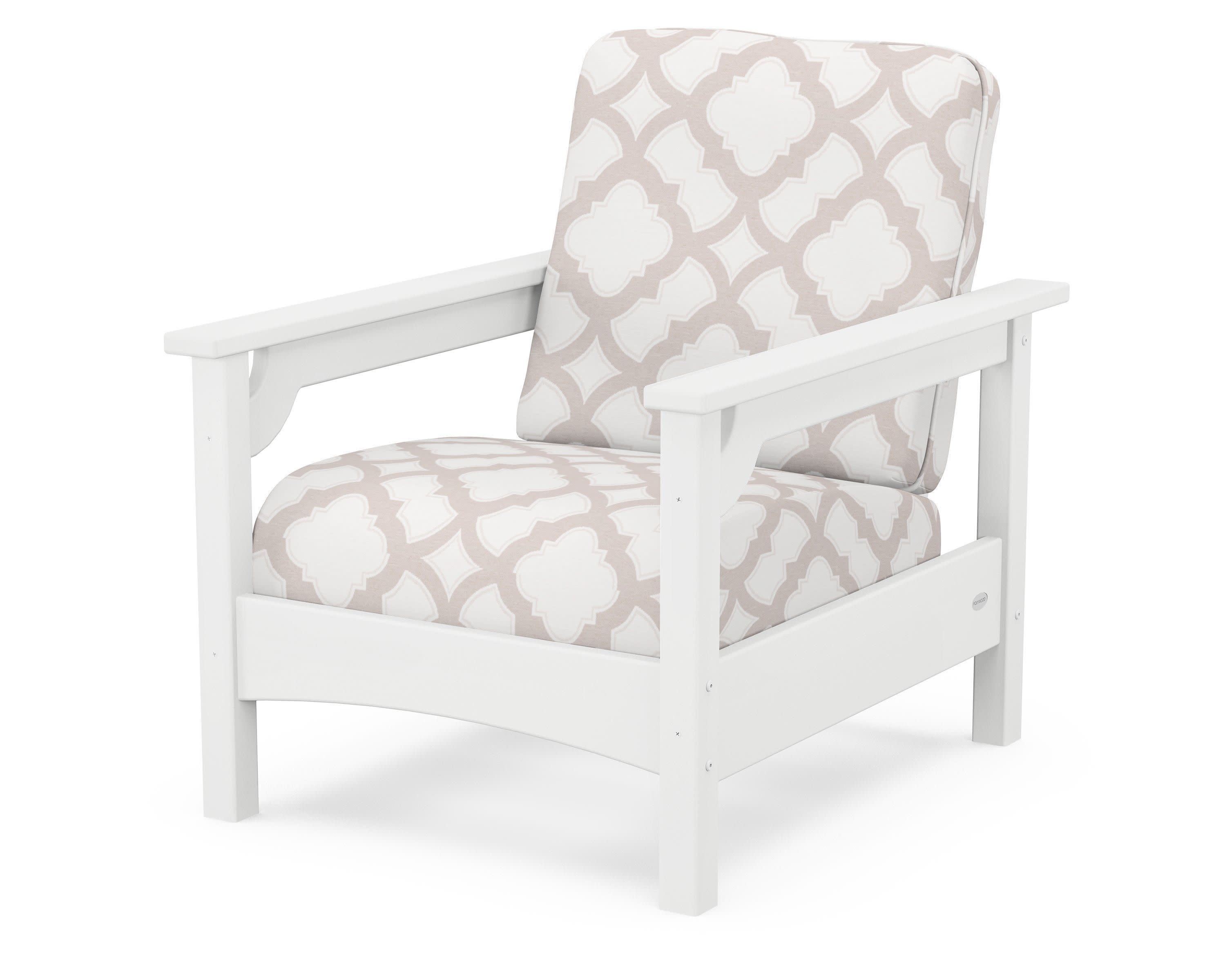 Club Chair in White / Trellis Dune Burlap