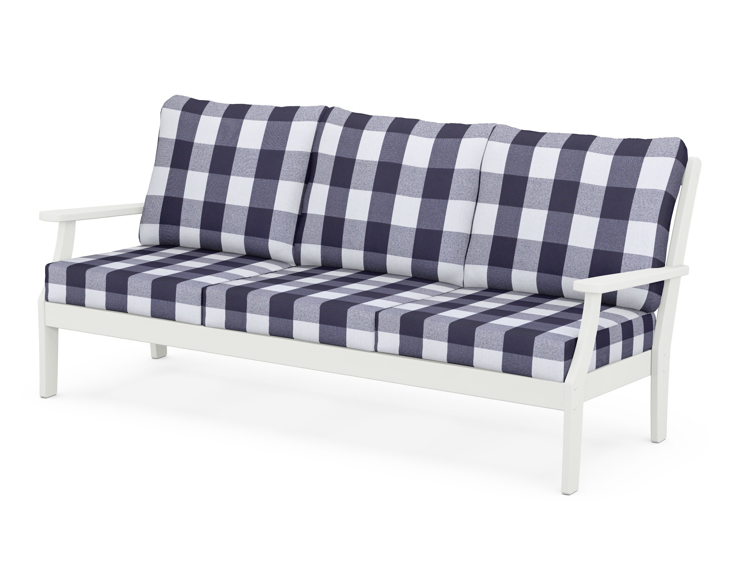 Braxton Deep Seating Sofa in Vintage White / Buffalo Plaid Navy