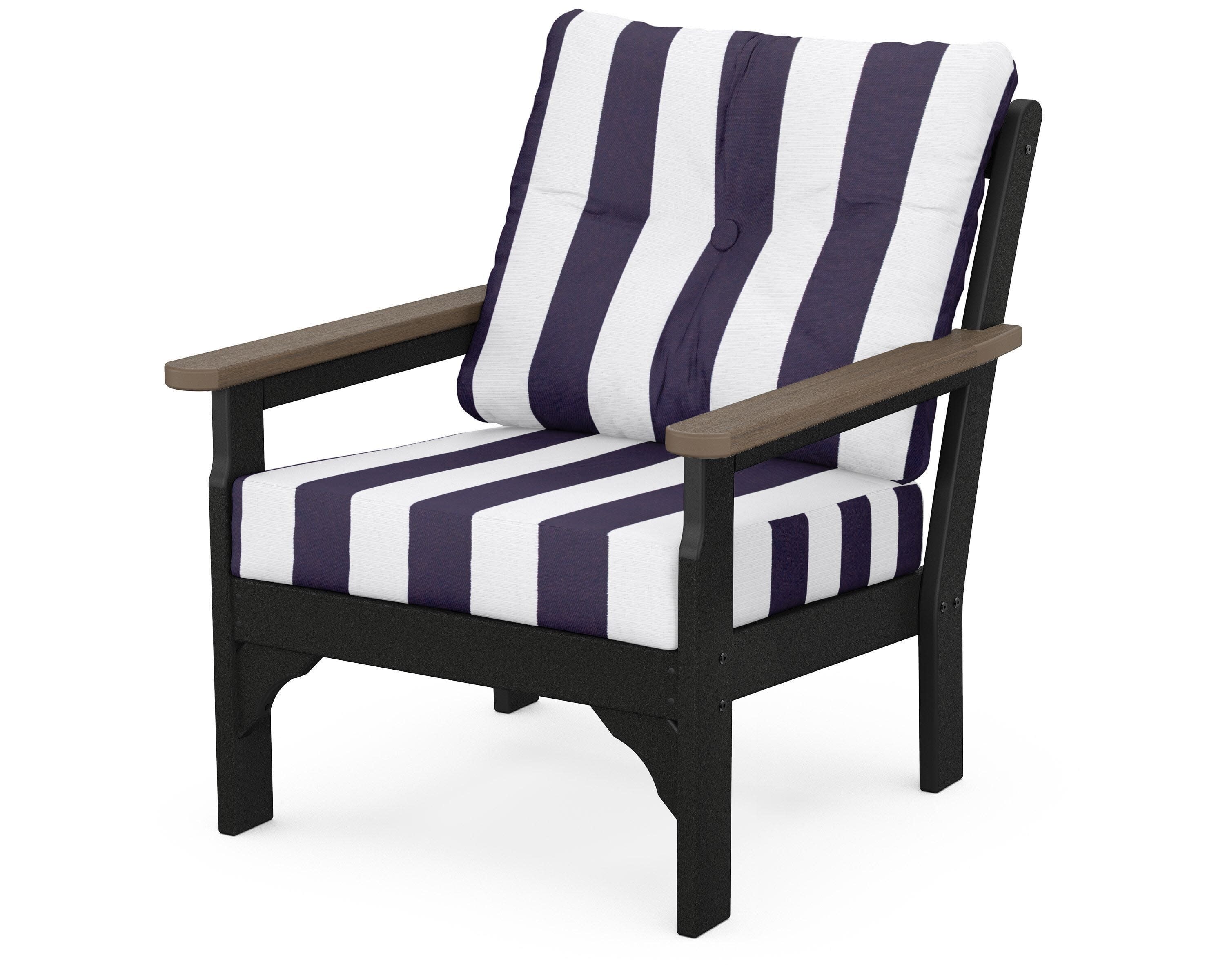 Vineyard Deep Seating Chair in Black / Kona / Cabana Stripe Navy