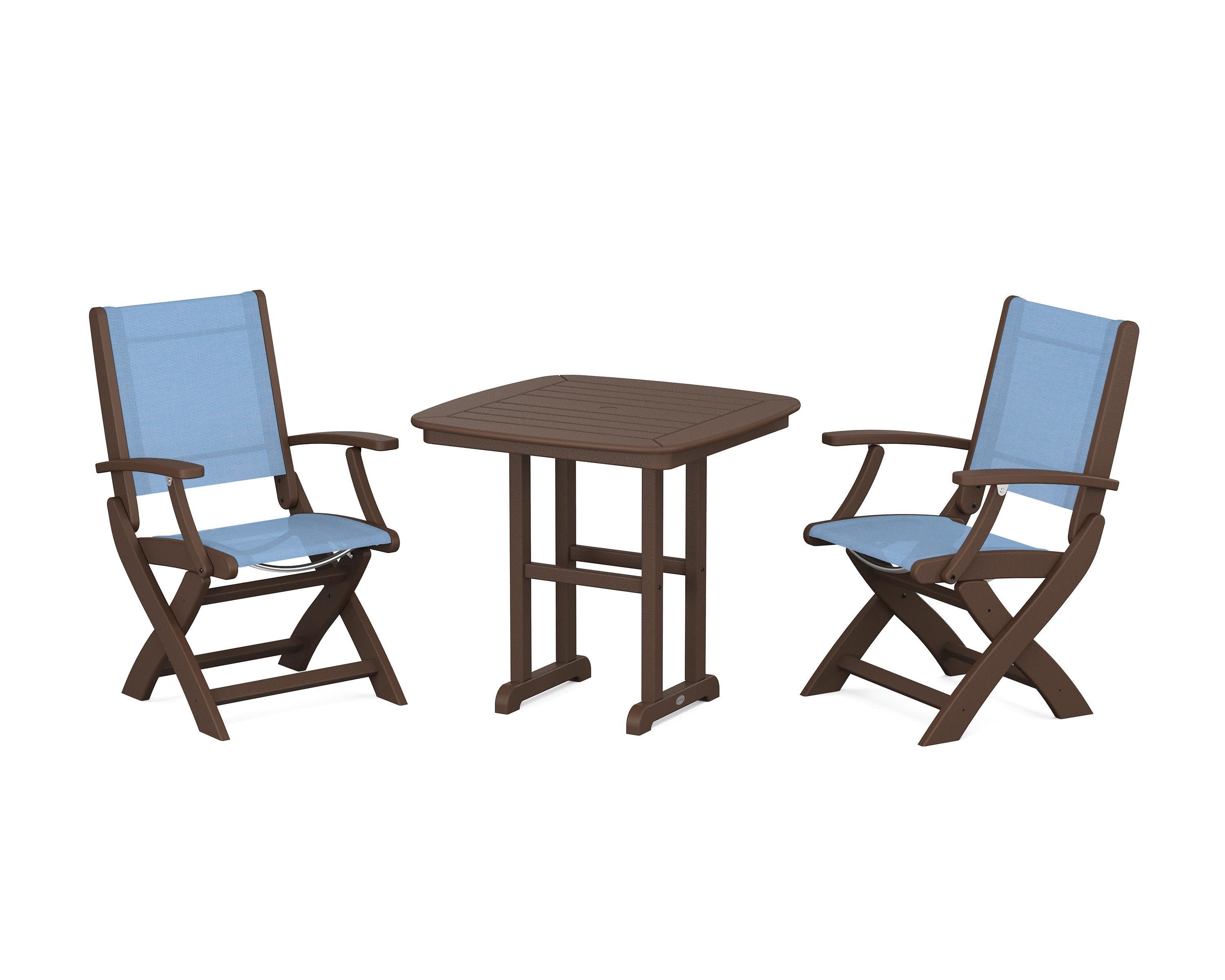 Coastal Folding Chair 3-Piece Dining Set in Mahogany / Poolside Sling