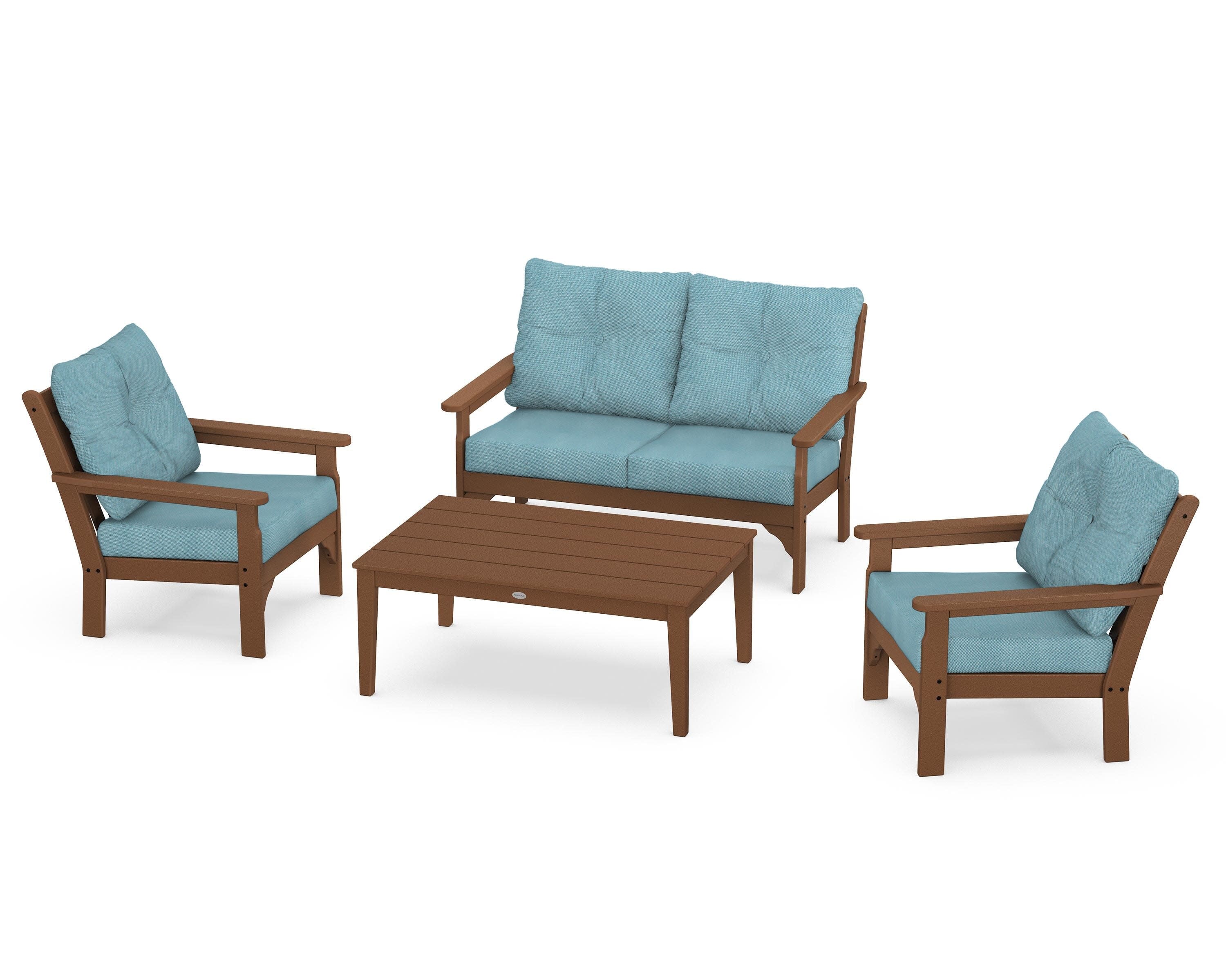 Vineyard 4-Piece Deep Seating Set in Teak / Lattice Sky Blue