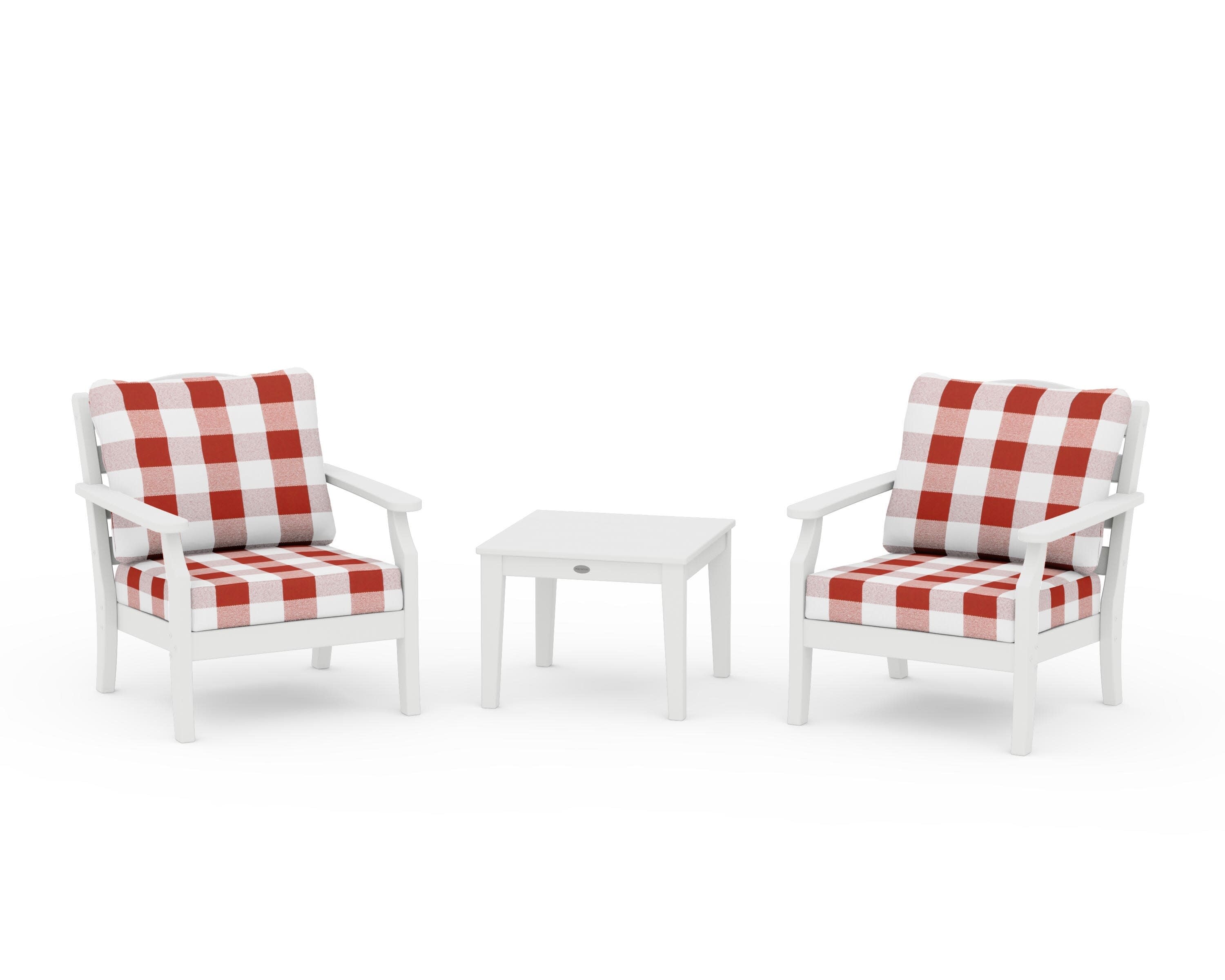 Savannah 3-Piece Deep Seating Set in White / Buffalo Plaid Crimson