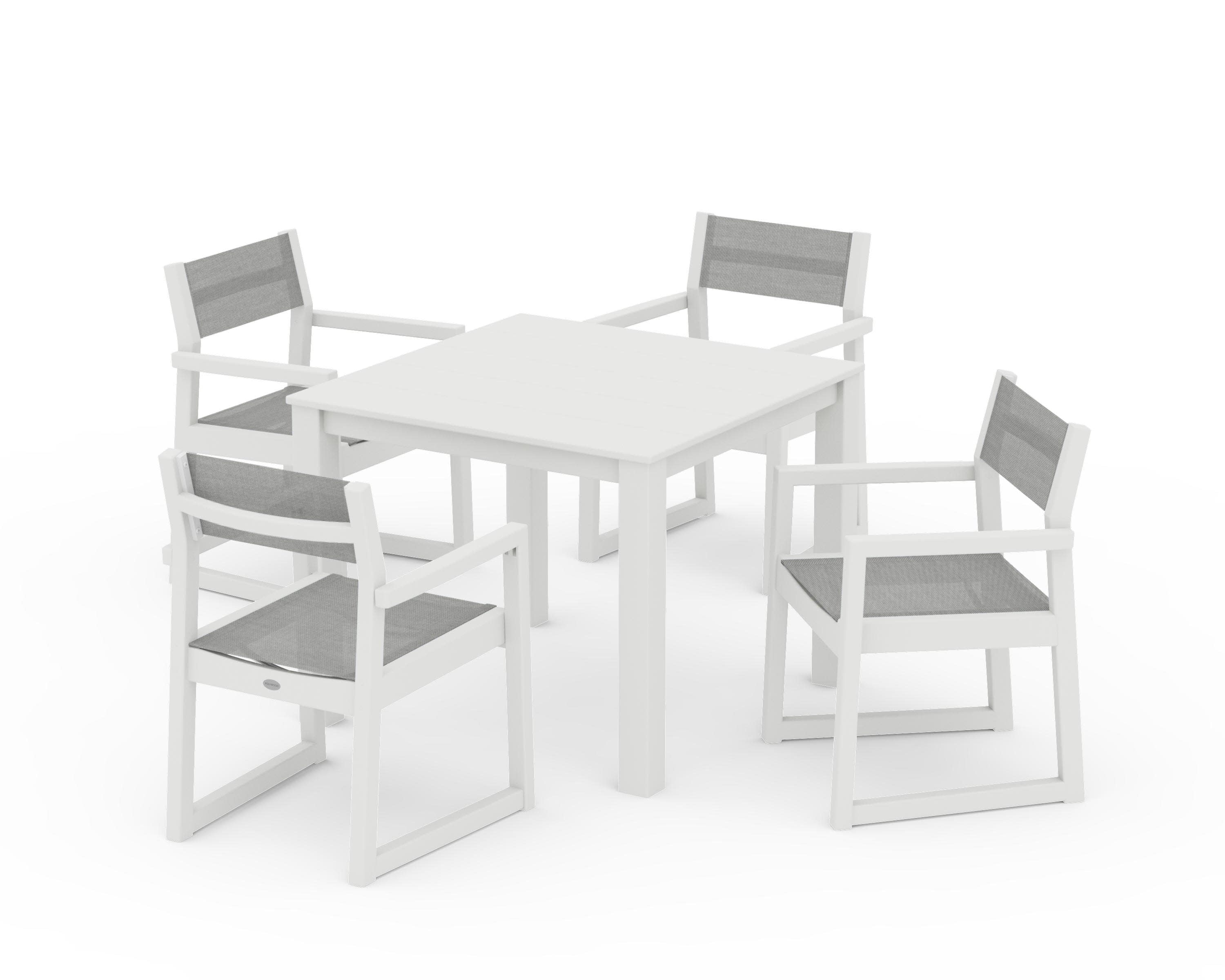 EDGE Sling Arm Chair 5-Piece Parsons Dining Set in Vintage White / Metallic Sling