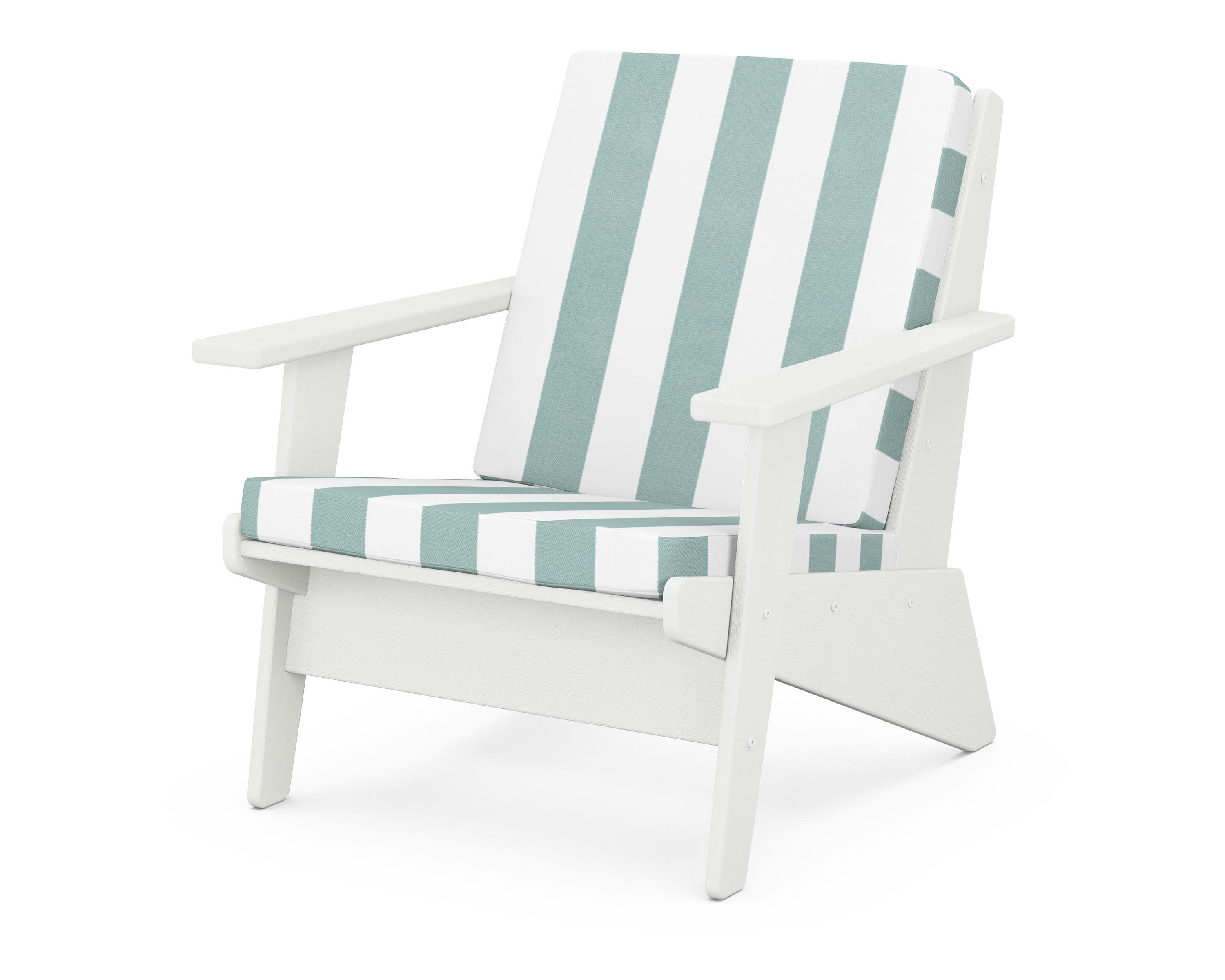 Riviera Modern Lounge Chair in Vintage White / Cabana Stripe Glacier Spa