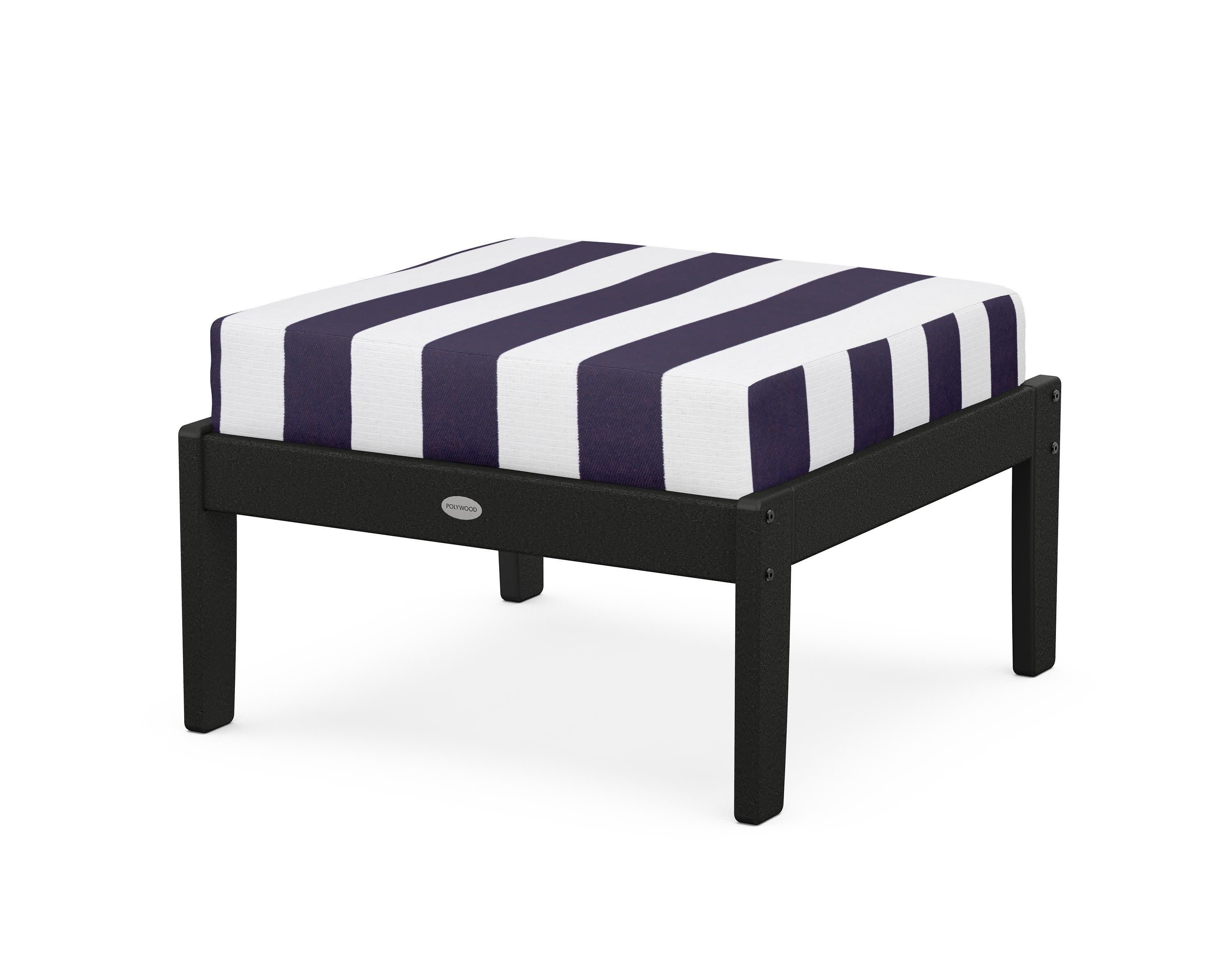 Braxton Deep Seating Ottoman in Black / Cabana Stripe Navy