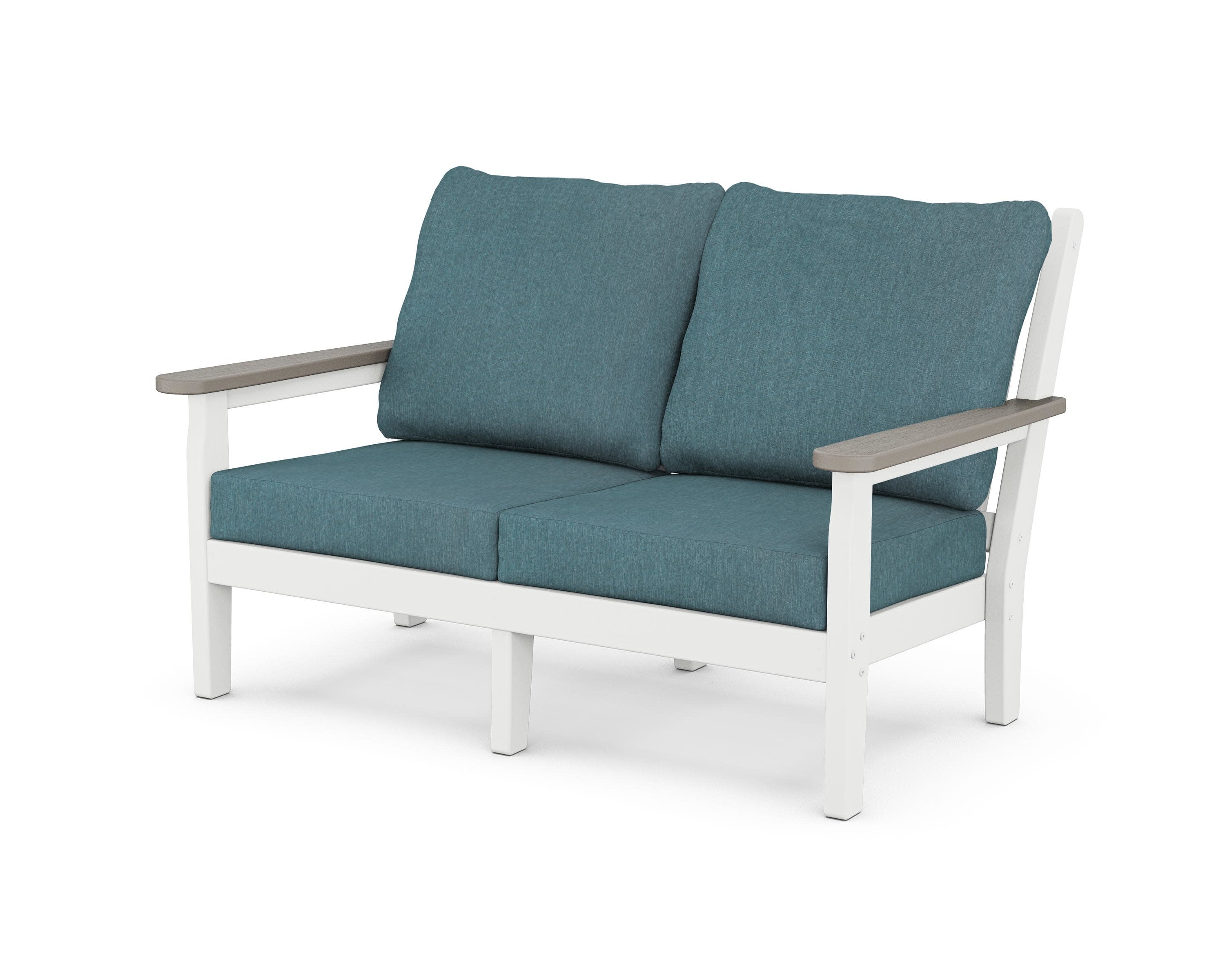 Chippendale Deep Seating Loveseat in White / Driftwood / Ocean Teal