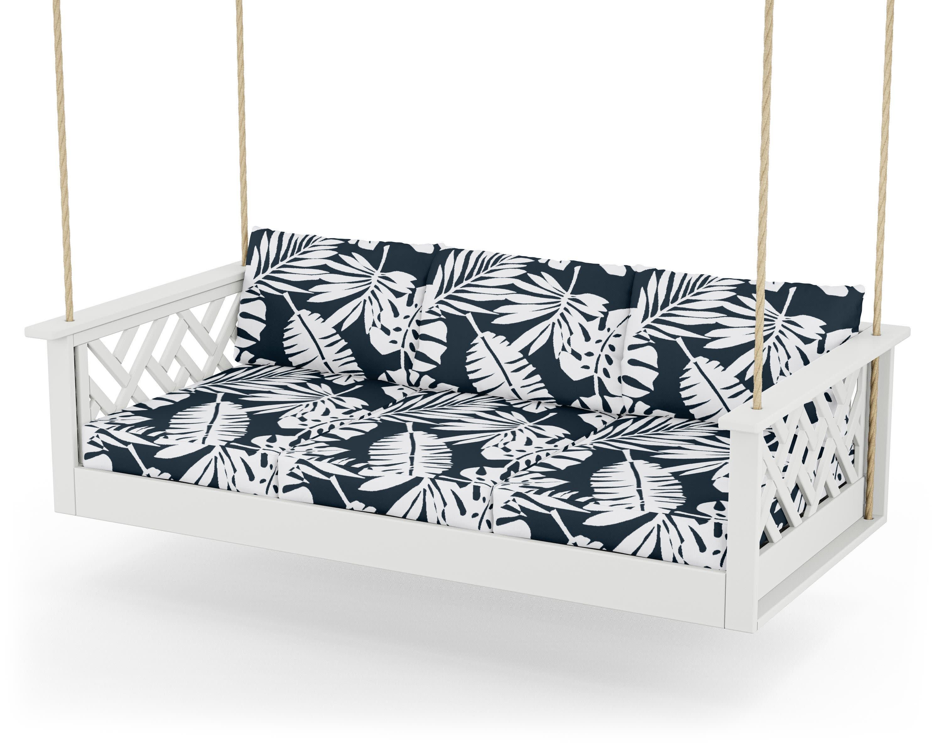 Chippendale Daybed Swing in White / Leaf Marine Indigo