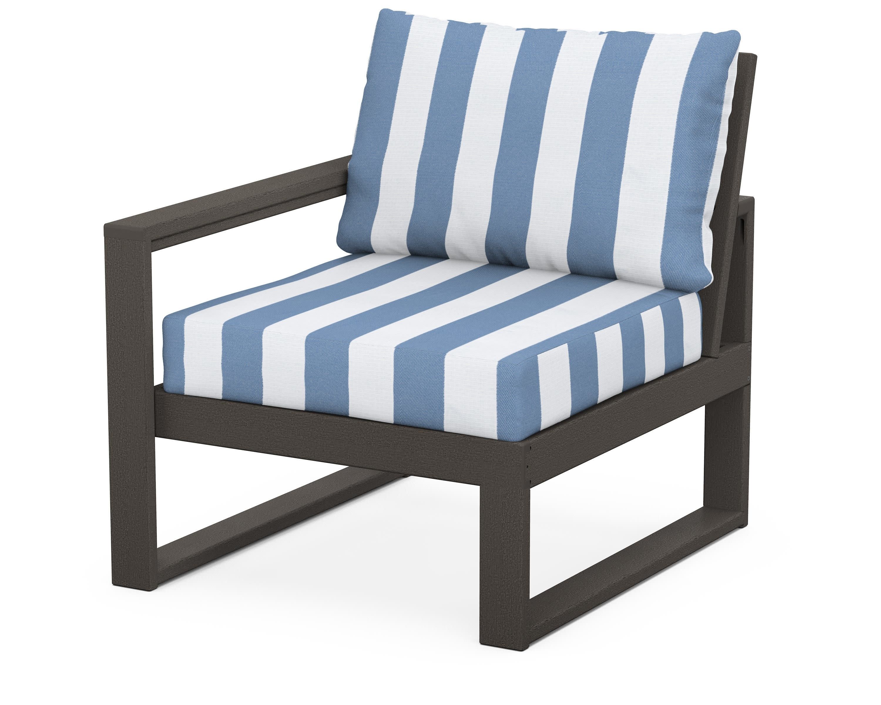 EDGE Modular Left Arm Chair in Vintage Coffee / Cabana Stripe Sky Blue