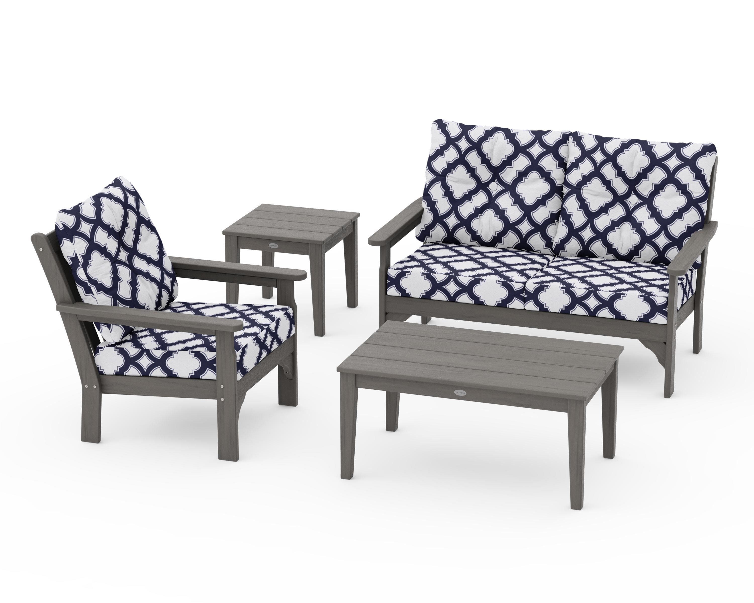 Vineyard 4-Piece Deep Seating Set in Driftwood / Trellis Navy