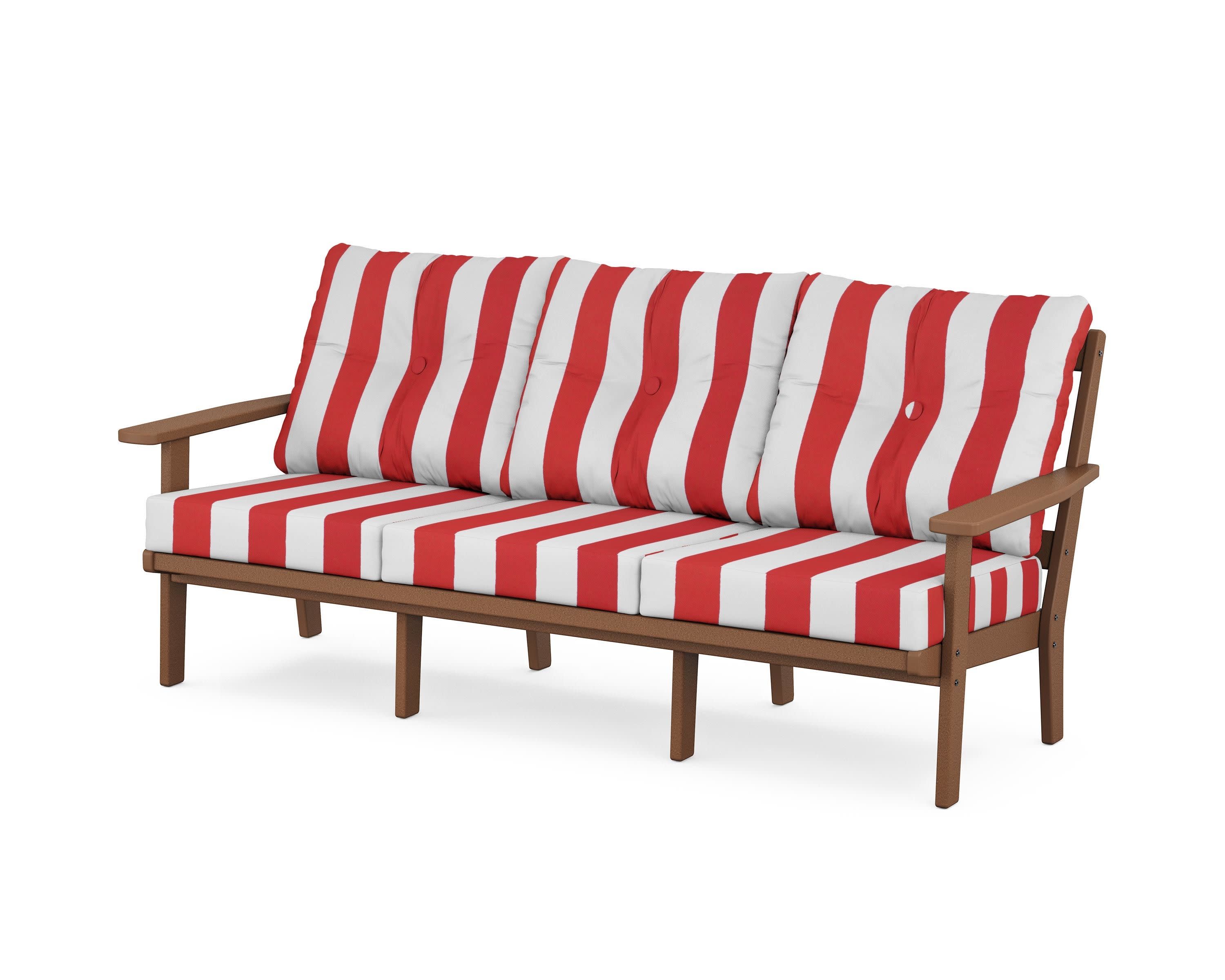 Oxford Deep Seating Sofa in Teak / Cabana Stripe Crimson