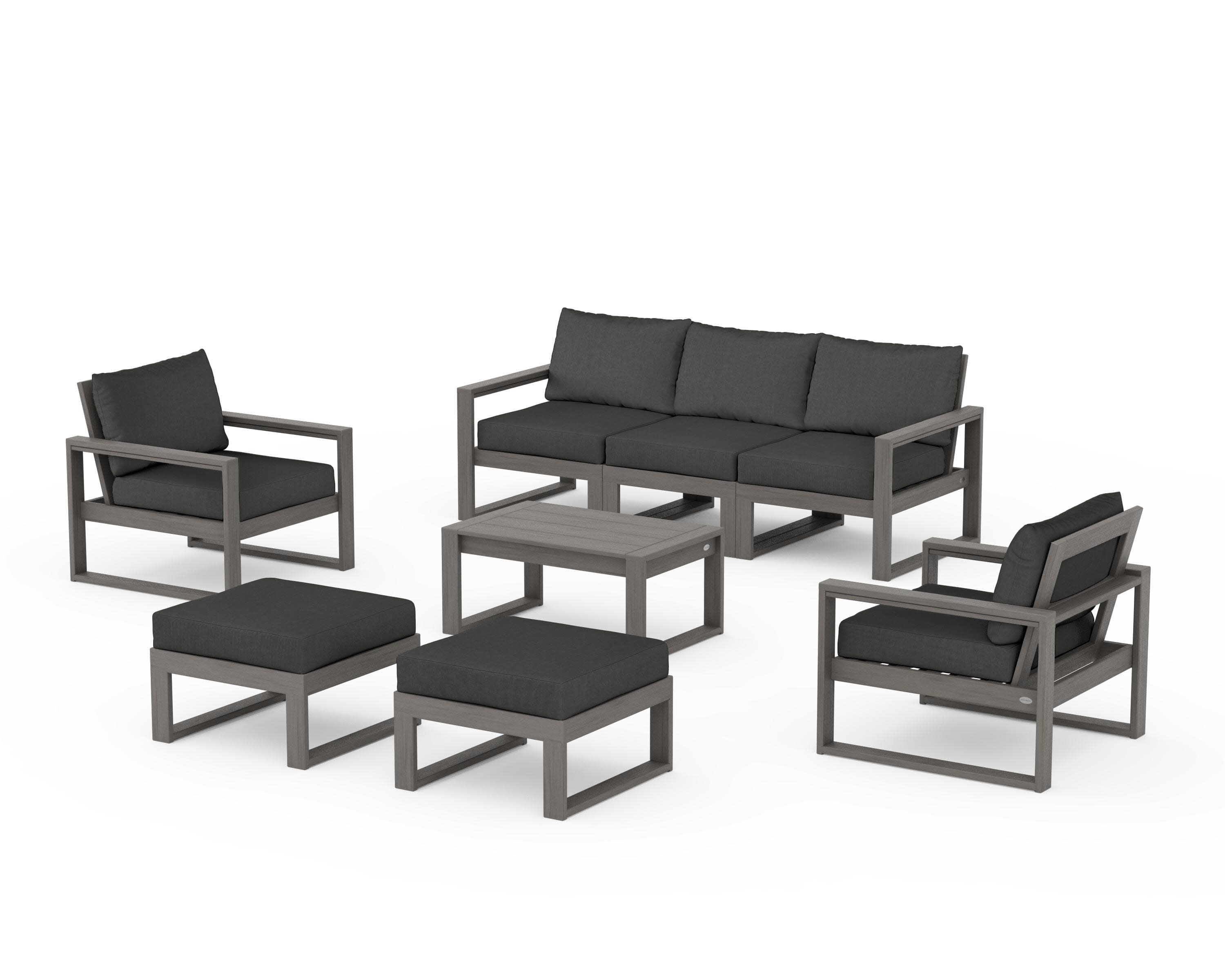 EDGE Sectional 8-Piece Lounge Sofa Set in Driftwood / Spectrum Carbon