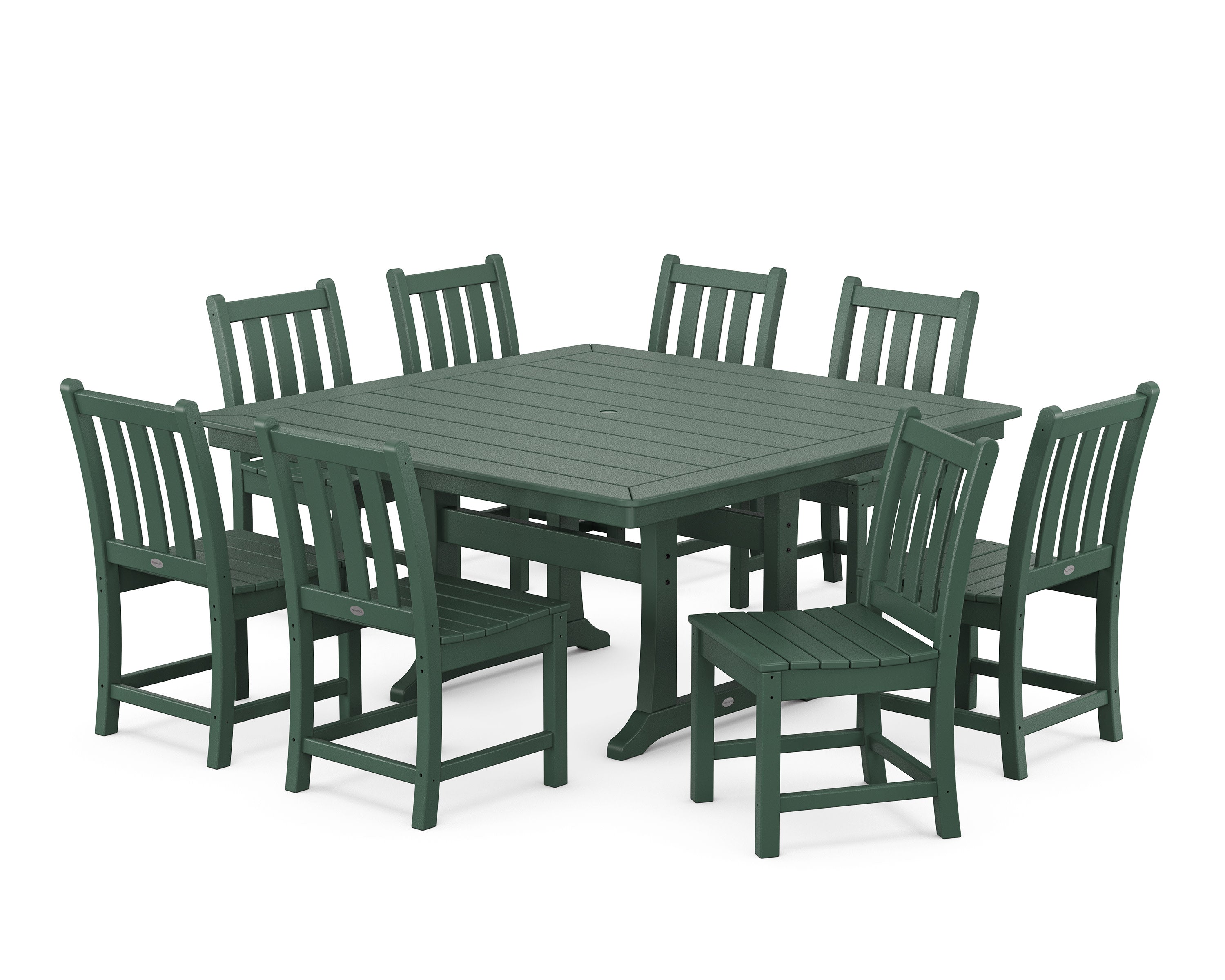 Traditional Garden 9-Piece Nautical Trestle Dining Set in Green