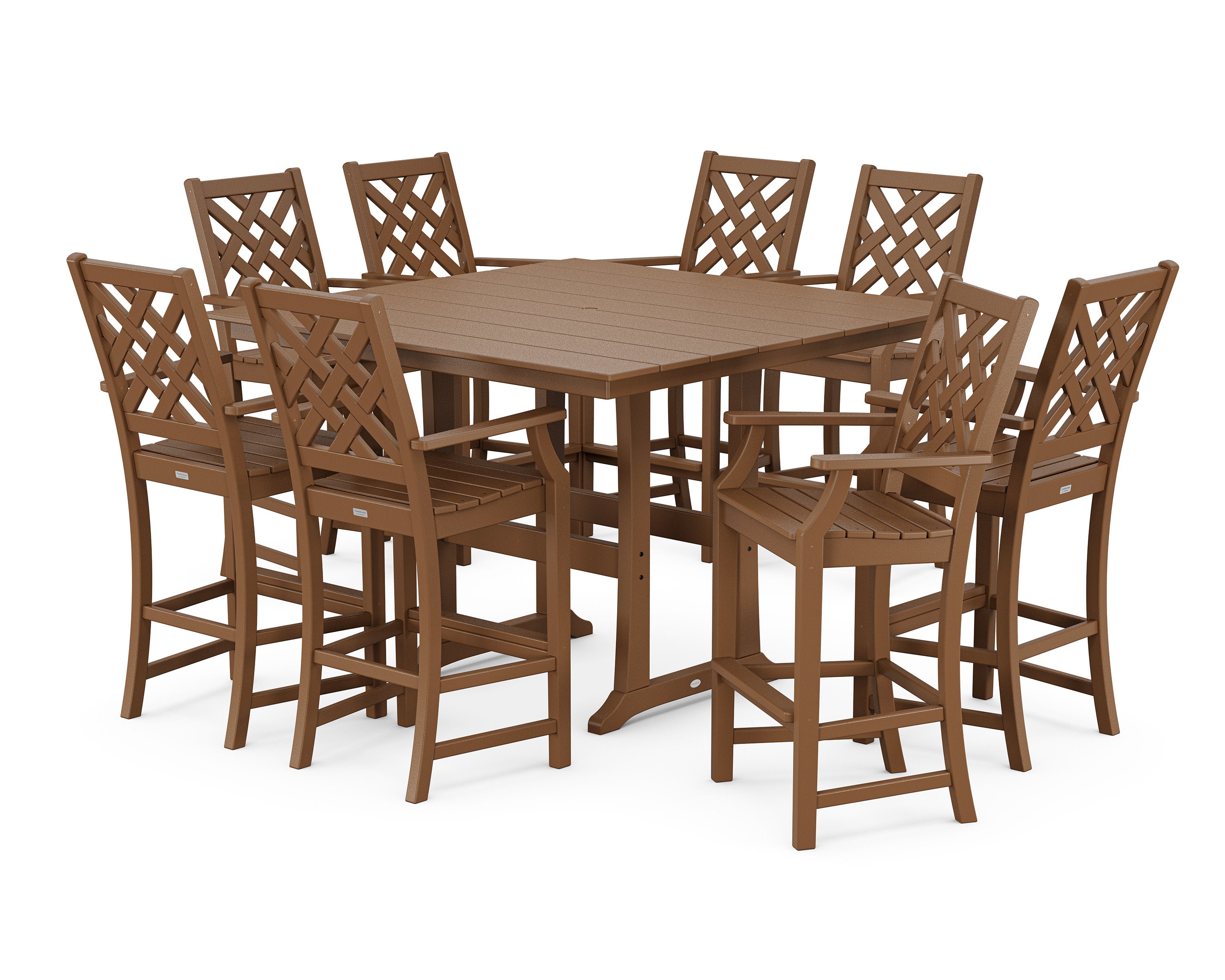 Wovendale 9-Piece Square Farmhouse Bar Set with Trestle Legs in Teak
