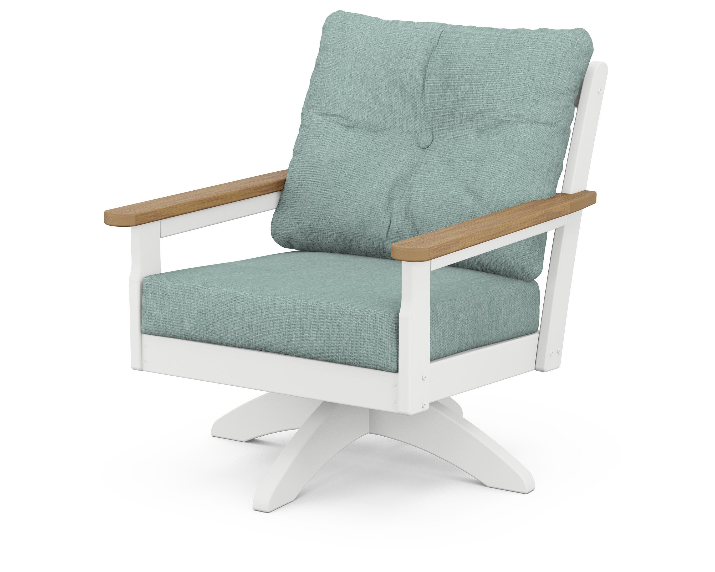 Vineyard Deep Seating Swivel Chair in White / Natural / Glacier Spa