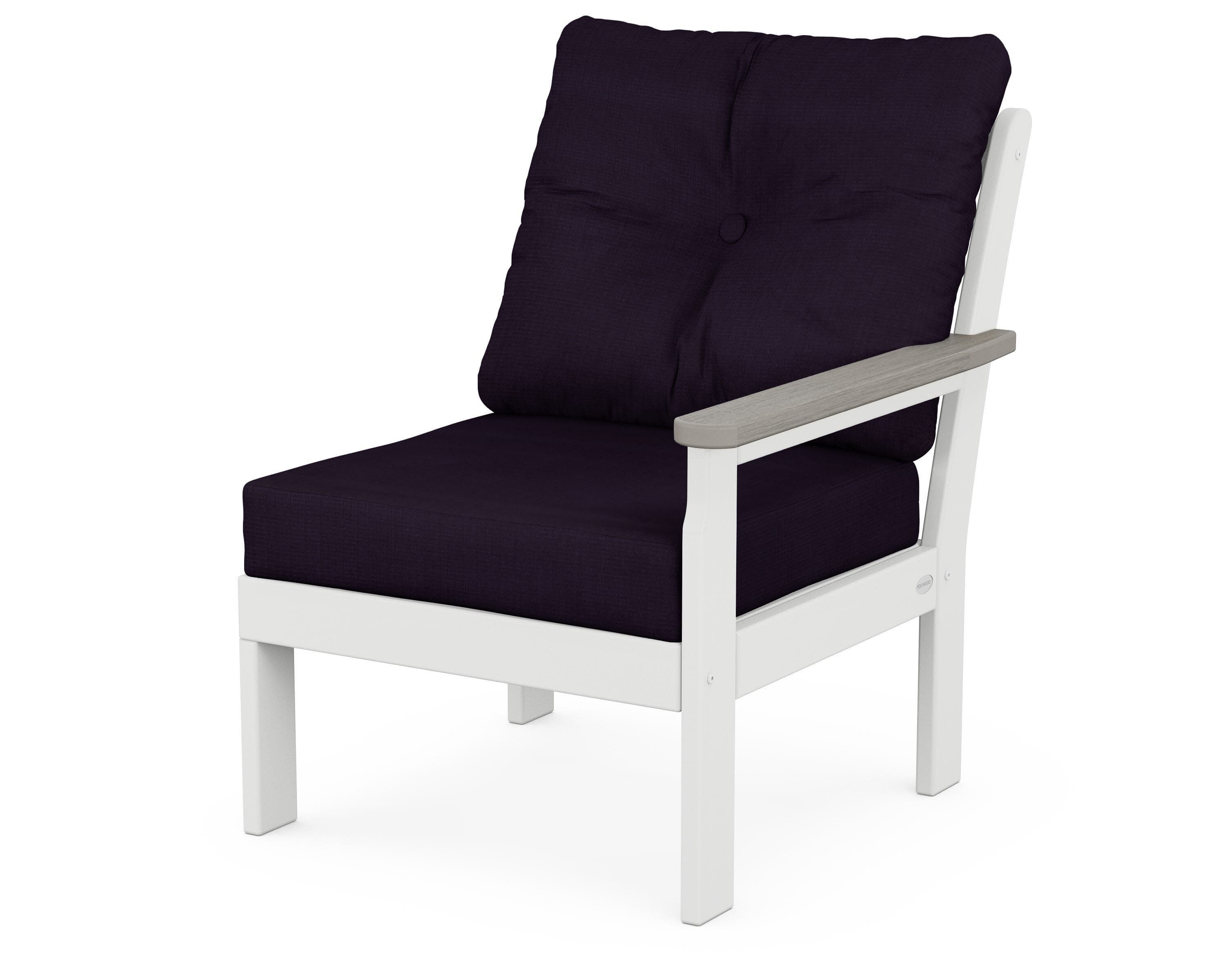 Vineyard Modular Right Arm Chair in White / Driftwood / Navy Linen