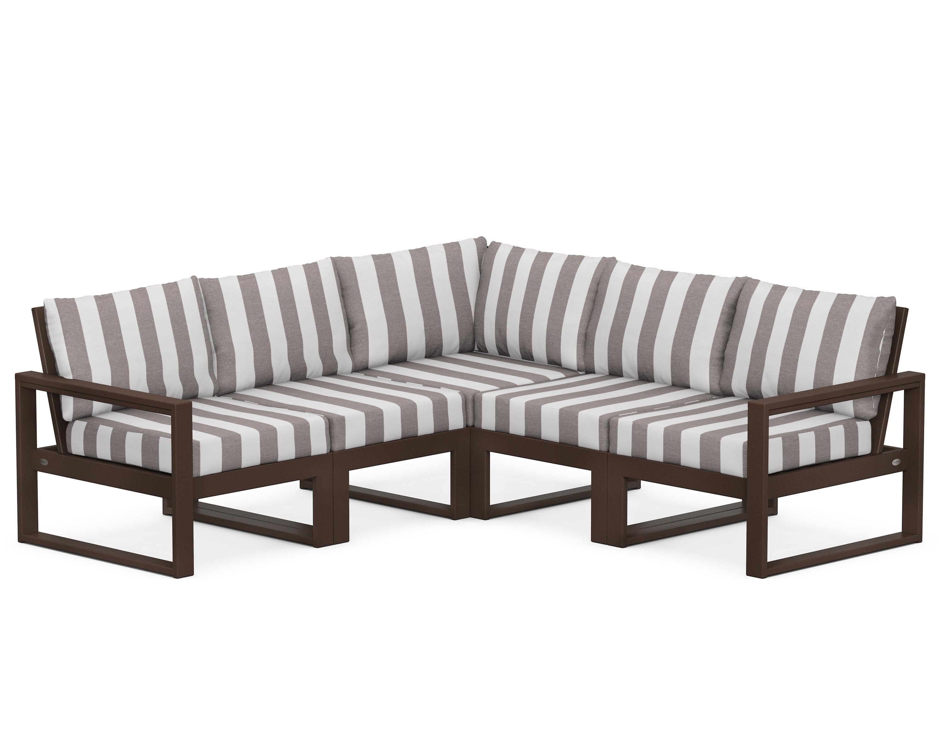 EDGE 5-Piece Modular Deep Seating Set in Mahogany / Cabana Stripe Grey Mist