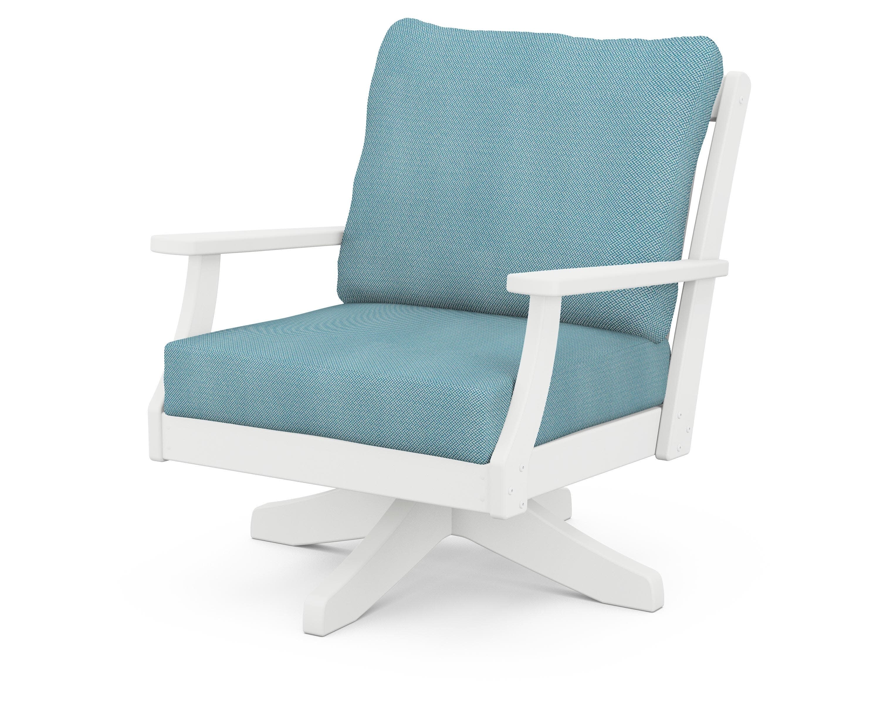 Braxton Deep Seating Swivel Chair in White / Lattice Sky Blue