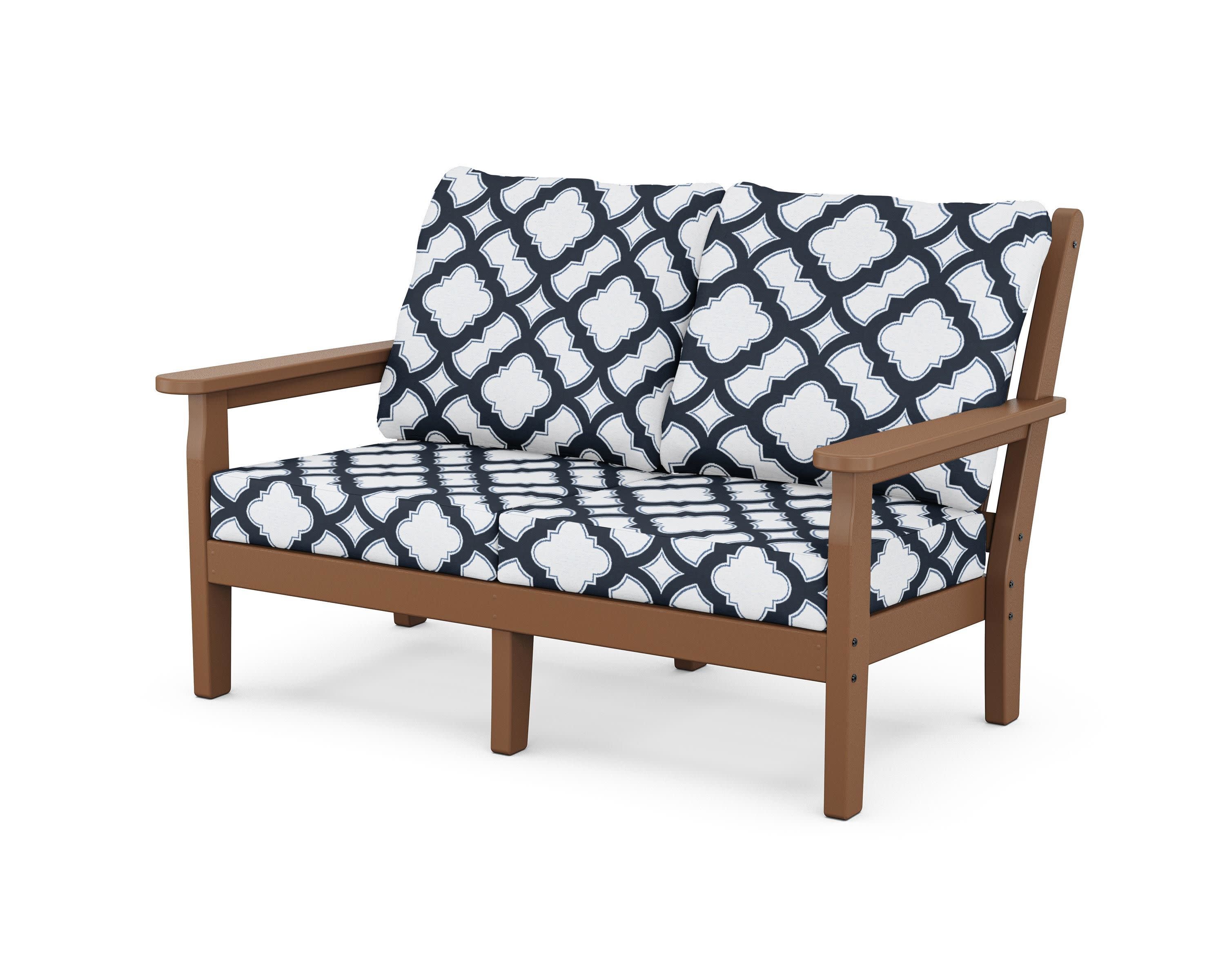 Chippendale Deep Seating Loveseat in Teak / Trellis Marine Indigo