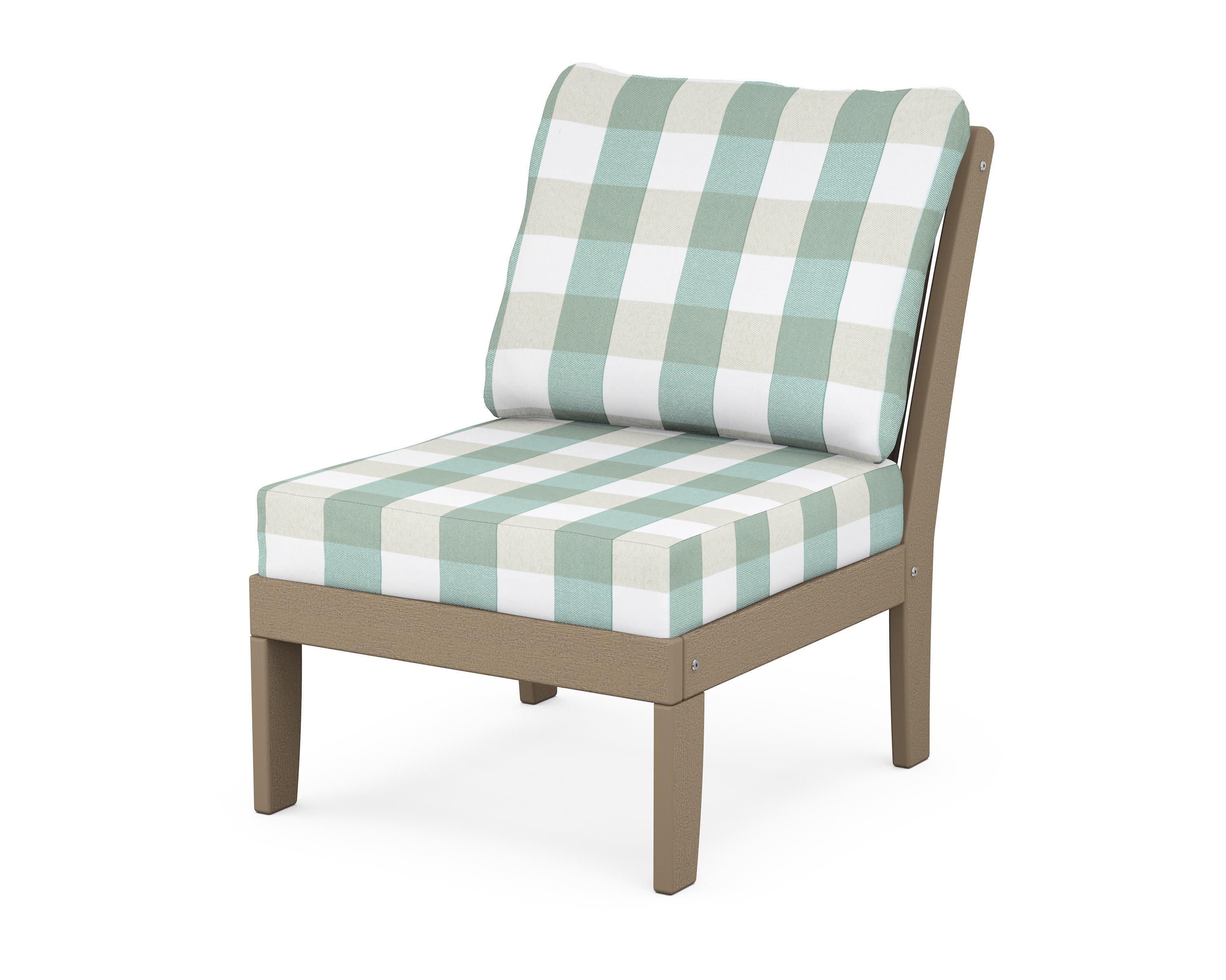 Braxton Modular Armless Chair in Vintage Sahara / Buffalo Plaid Glacier Spa
