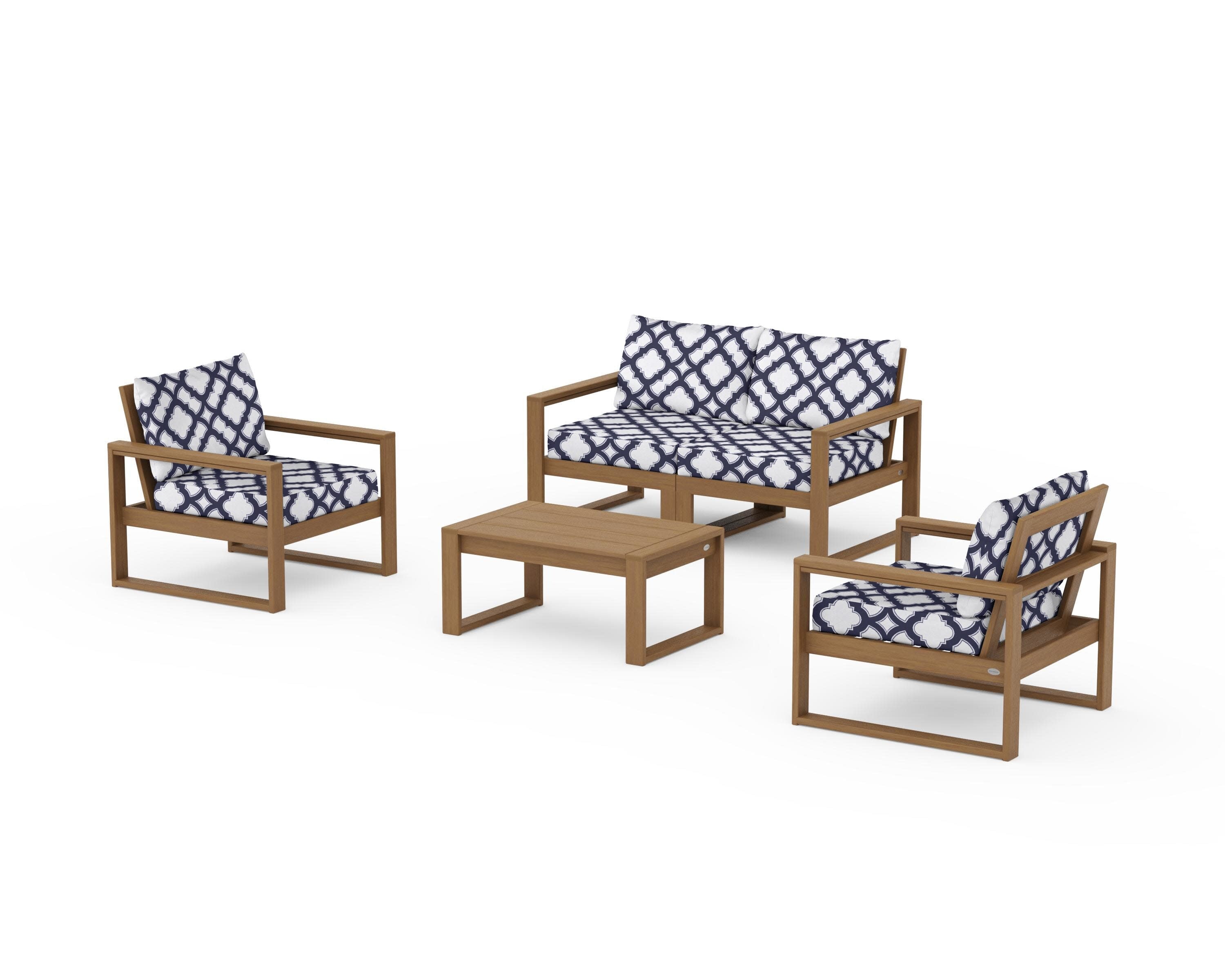EDGE Sectional 4-Piece Deep Seating Set with Loveseat in Natural / Trellis Navy