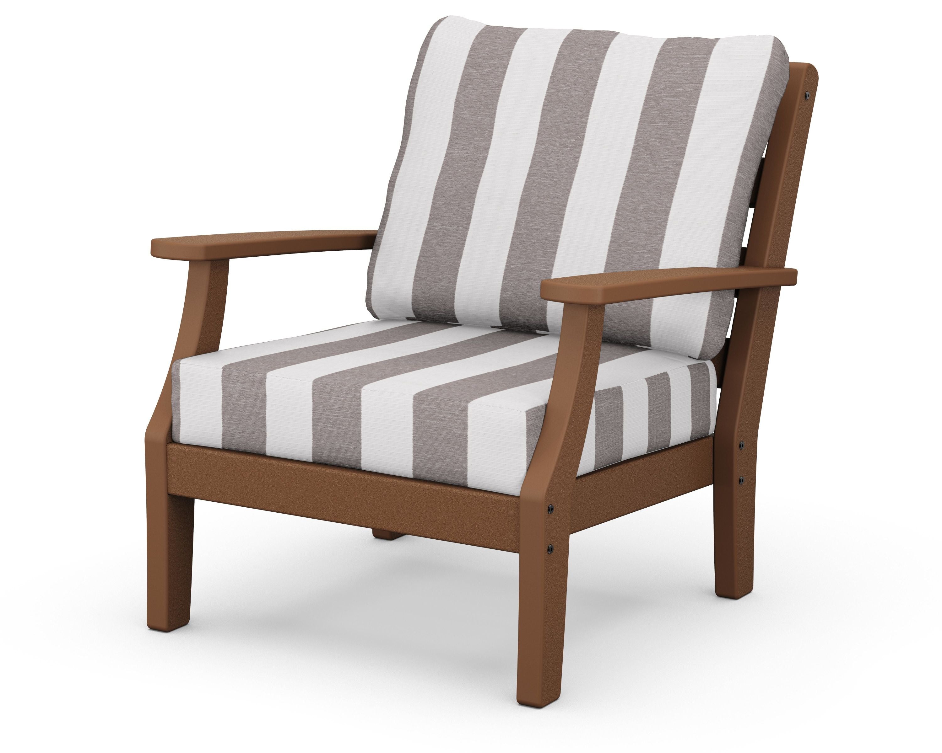 Chesapeake Deep Seating Chair in Teak / Cabana Stripe Grey Mist