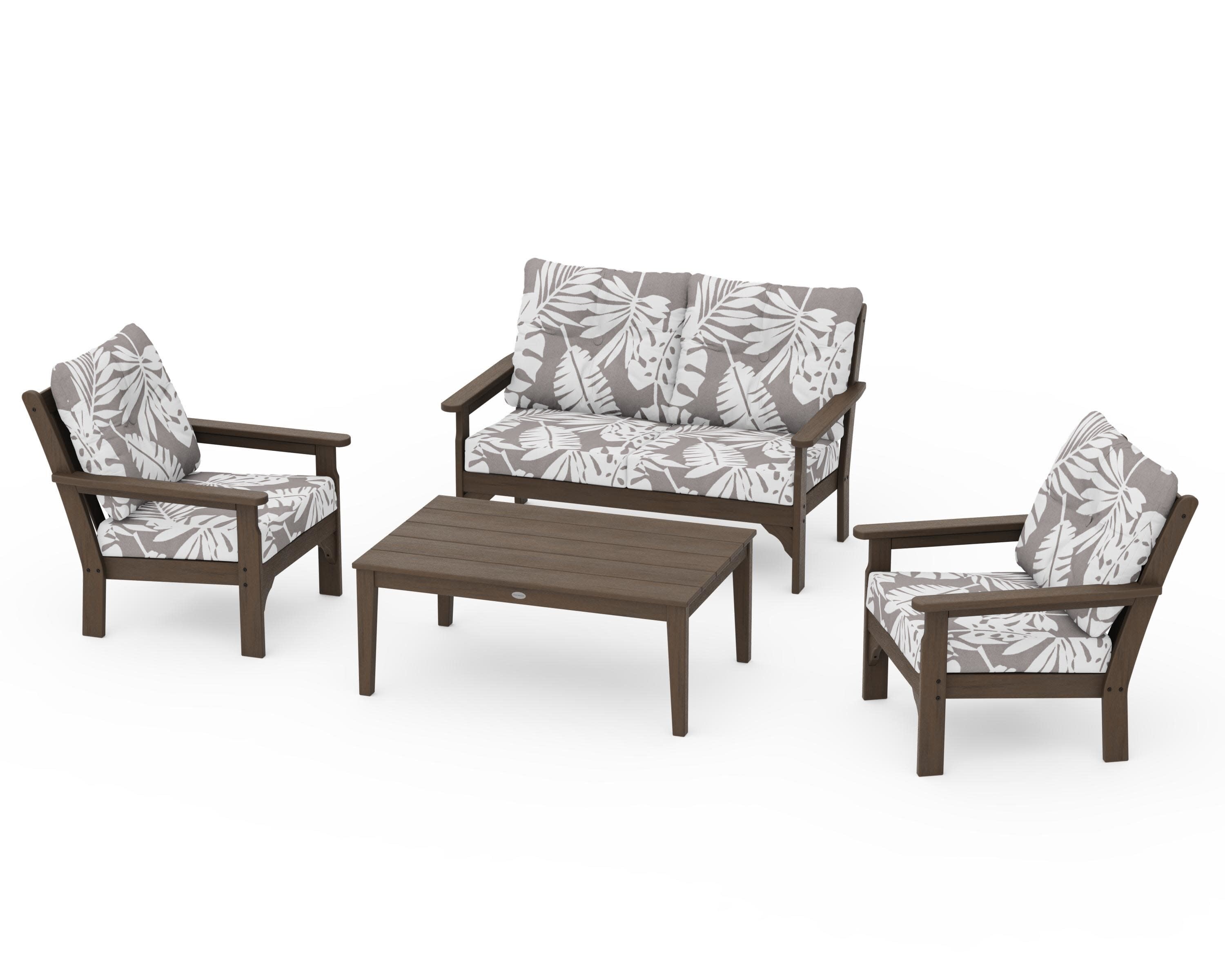 Vineyard 4-Piece Deep Seating Set in Kona / Leaf Grey Mist