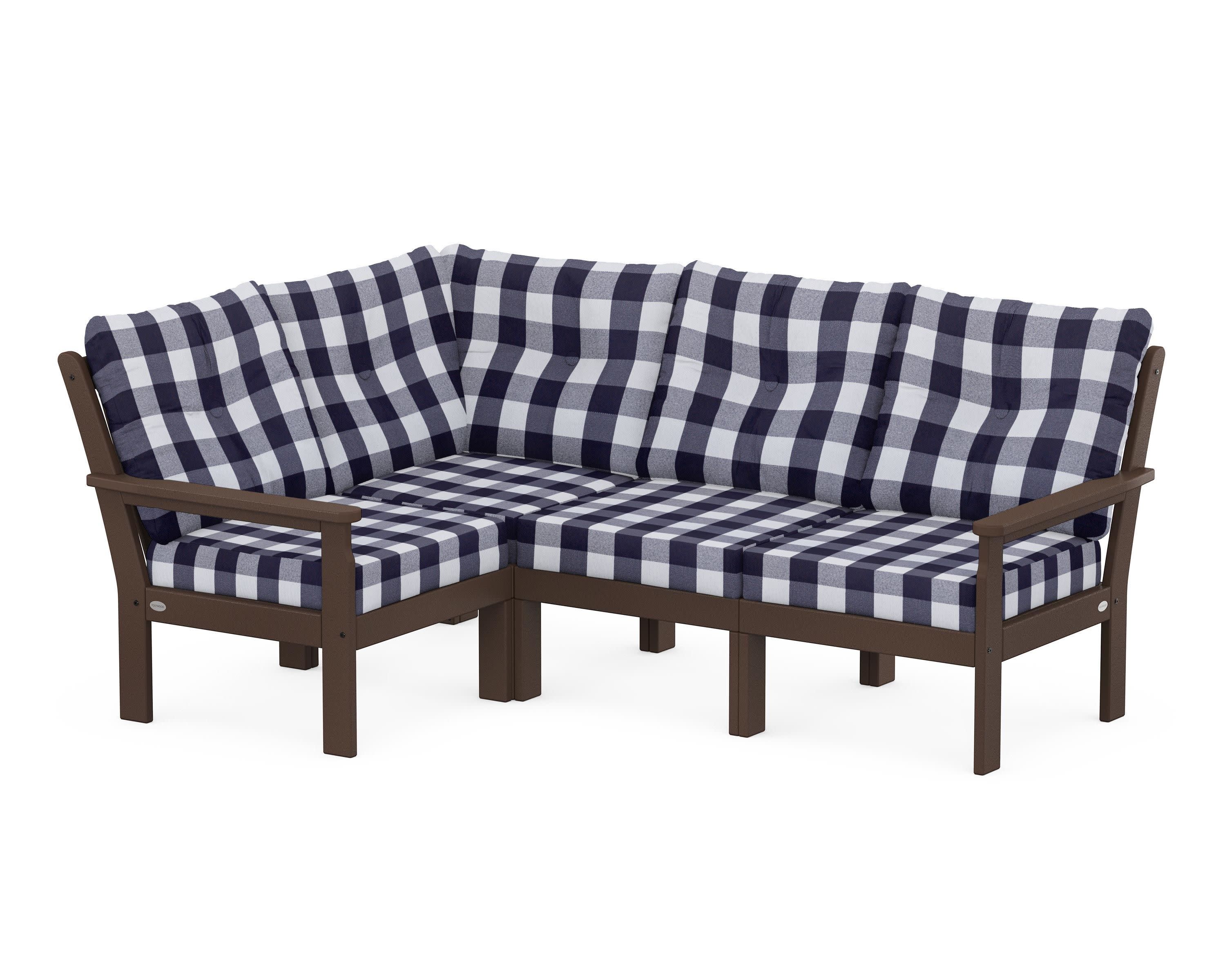 Vineyard 4-Piece Sectional in Mahogany / Buffalo Plaid Navy