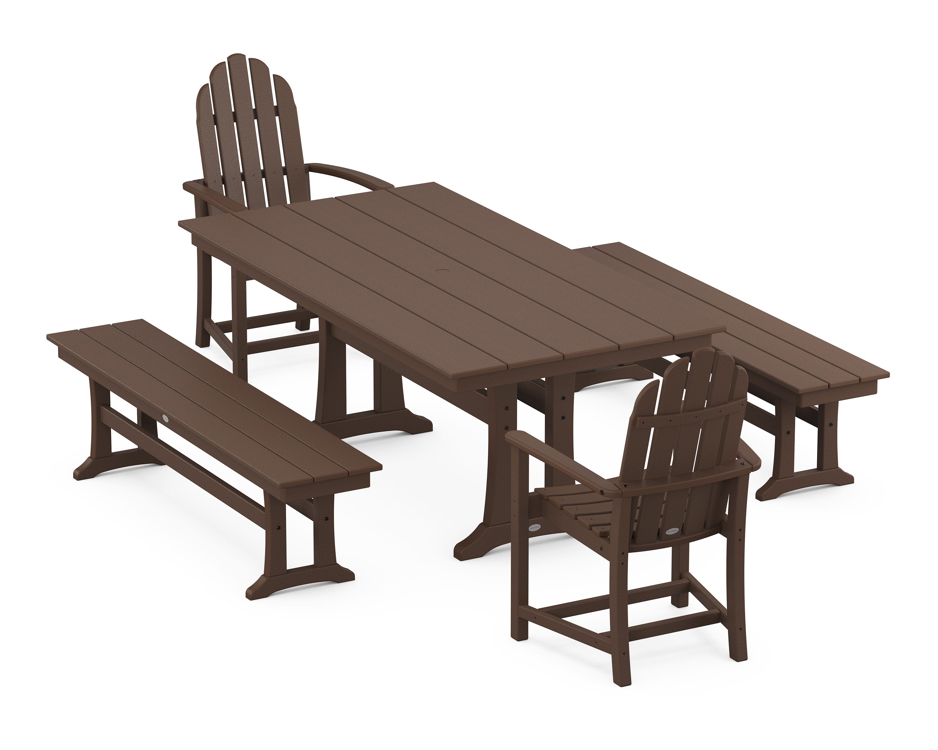 Classic Adirondack 5-Piece Farmhouse Dining Set With Trestle Legs in Mahogany