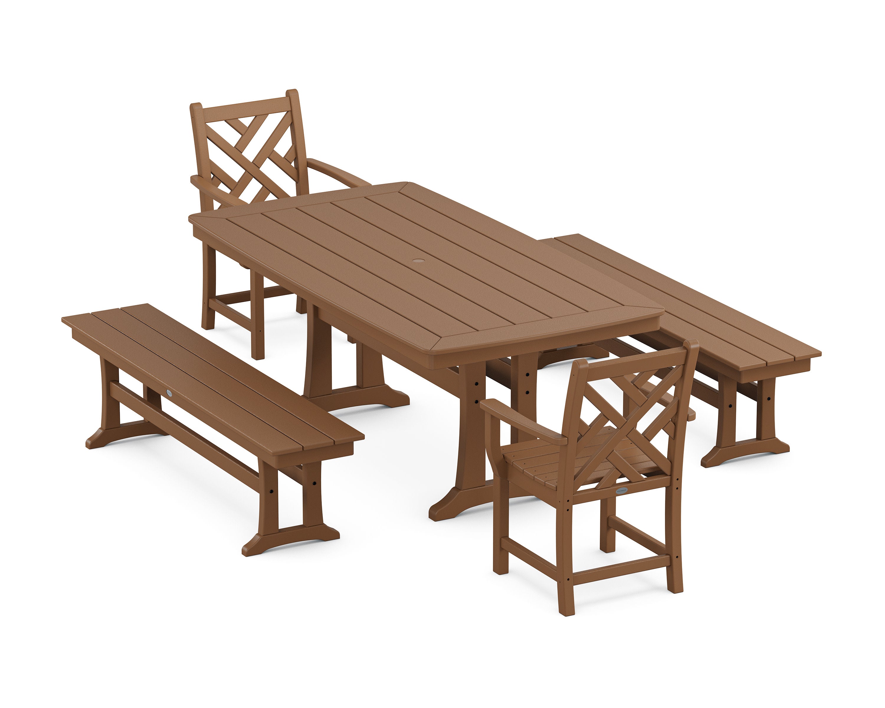 Chippendale 5-Piece Dining Set with Trestle Legs in Teak