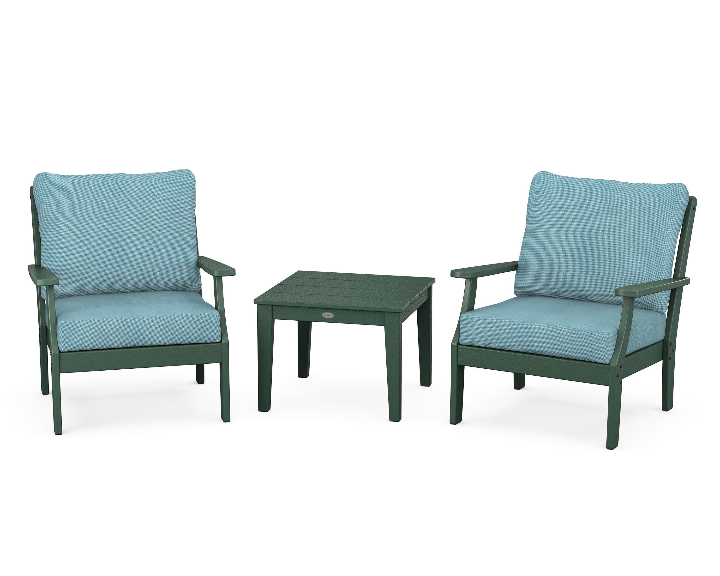 Braxton 3-Piece Deep Seating Set in Green / Lattice Sky Blue