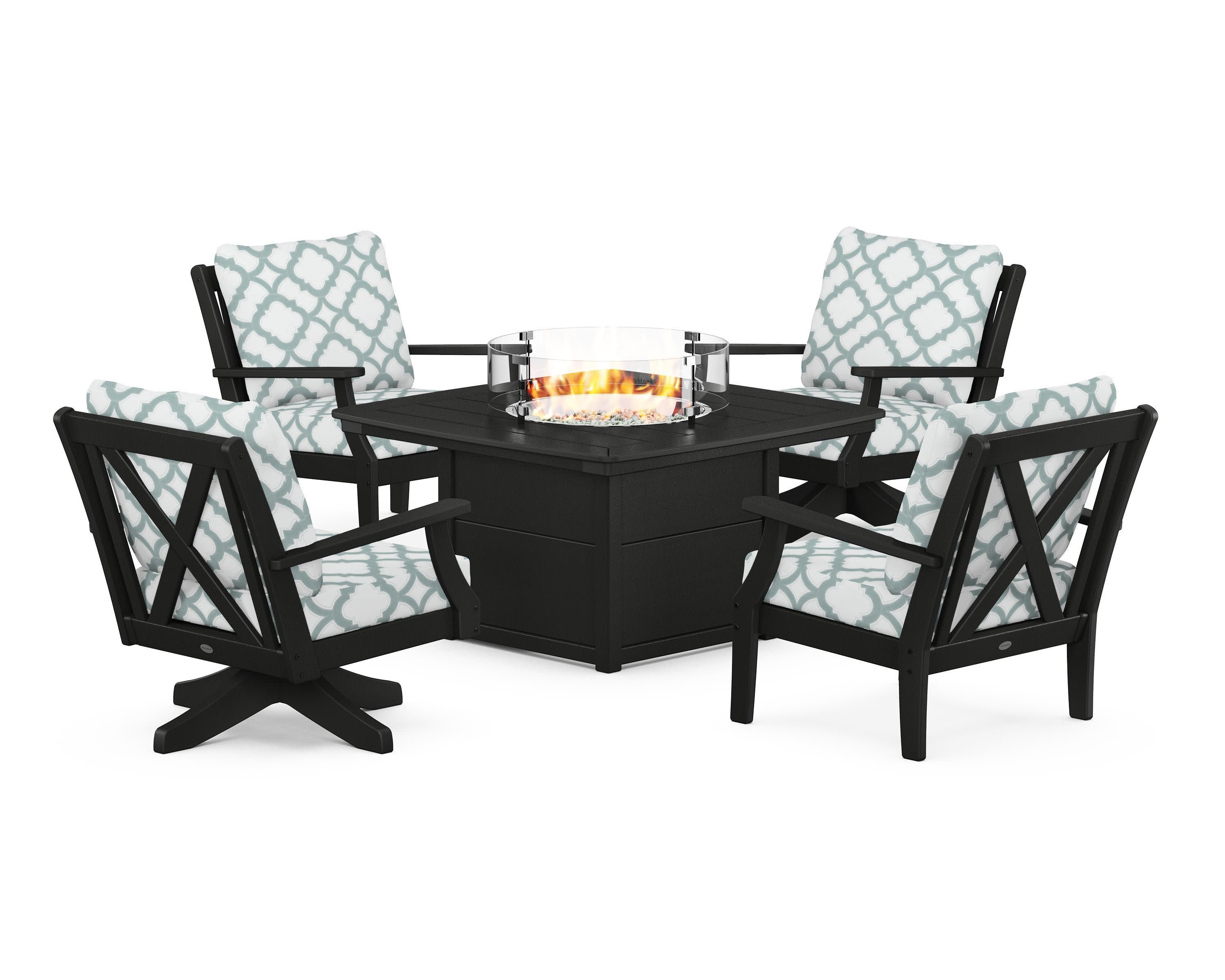 Braxton 5-Piece Deep Seating Set with Fire Table in Black / Trellis Glacier Spa