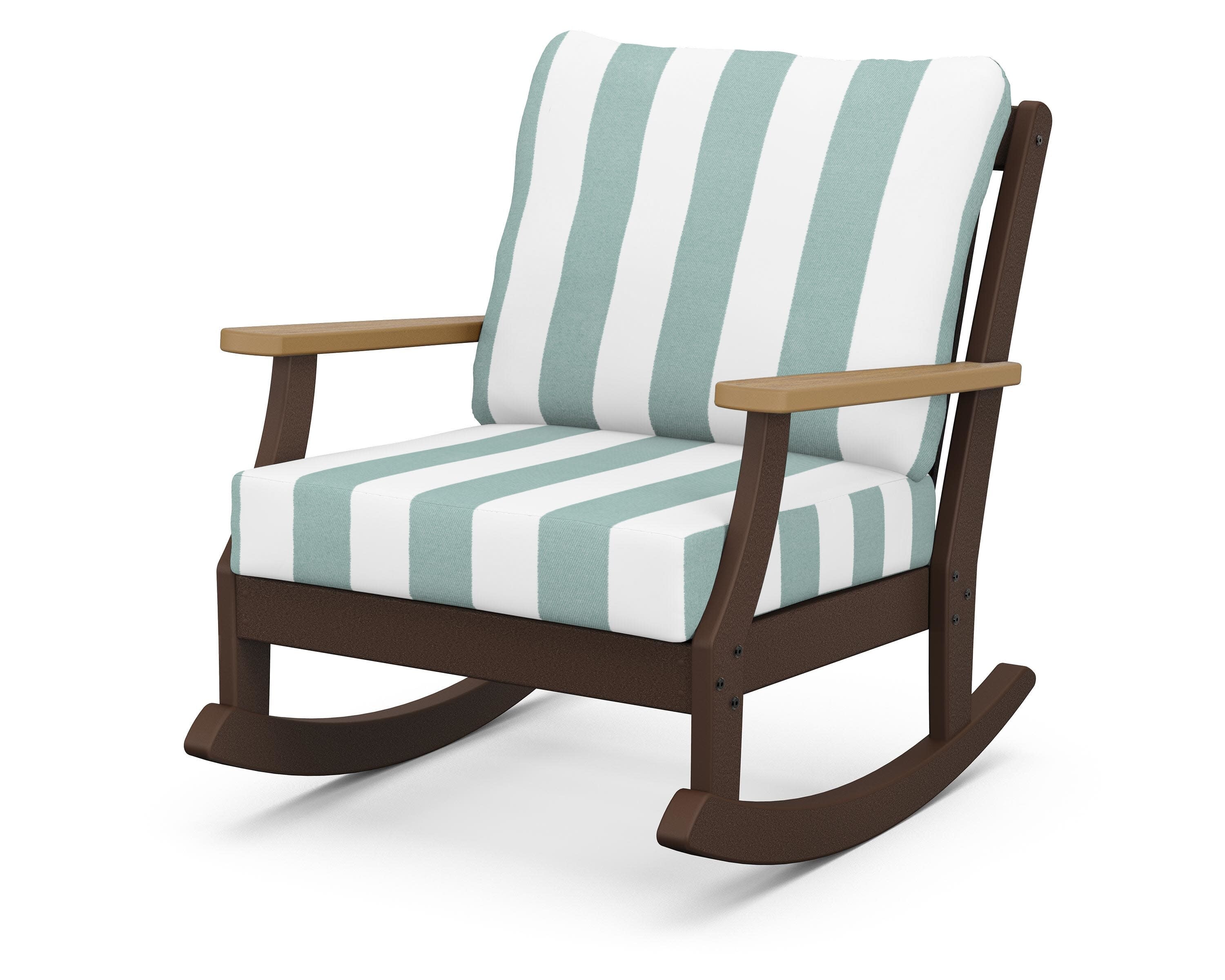 Braxton Deep Seating Rocking Chair in Mahogany / Natural / Cabana Stripe Glacier Spa