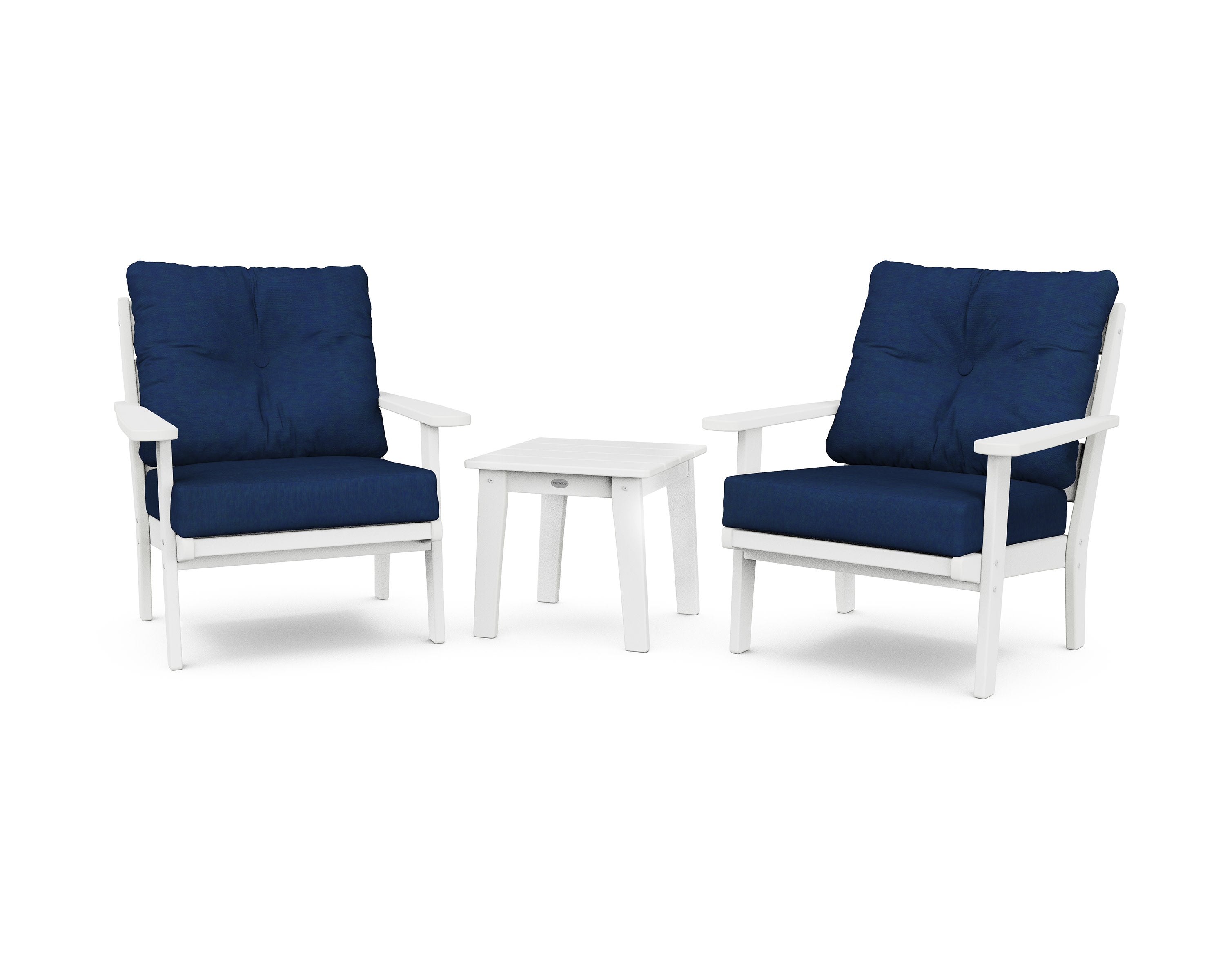 Lakeside 3-Piece Deep Seating Chair Set in White / Navy
