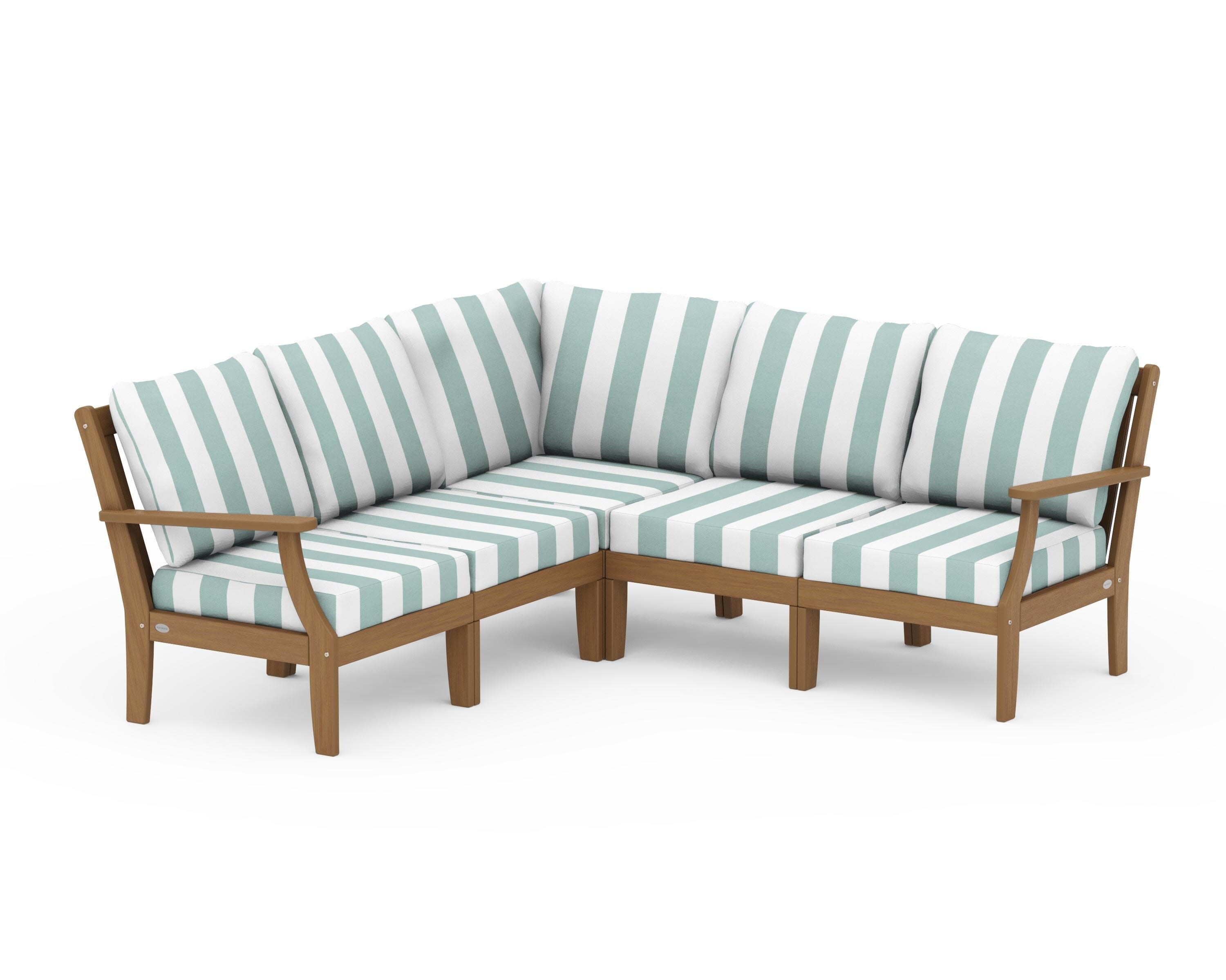Braxton Modular 5-Piece Deep Seating Set in Natural / Cabana Stripe Glacier Spa